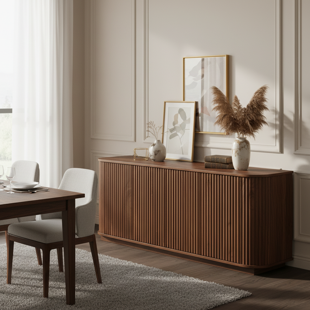 Fall Walnut Sideboard Cabinet with Adjustable Shelves: Natural