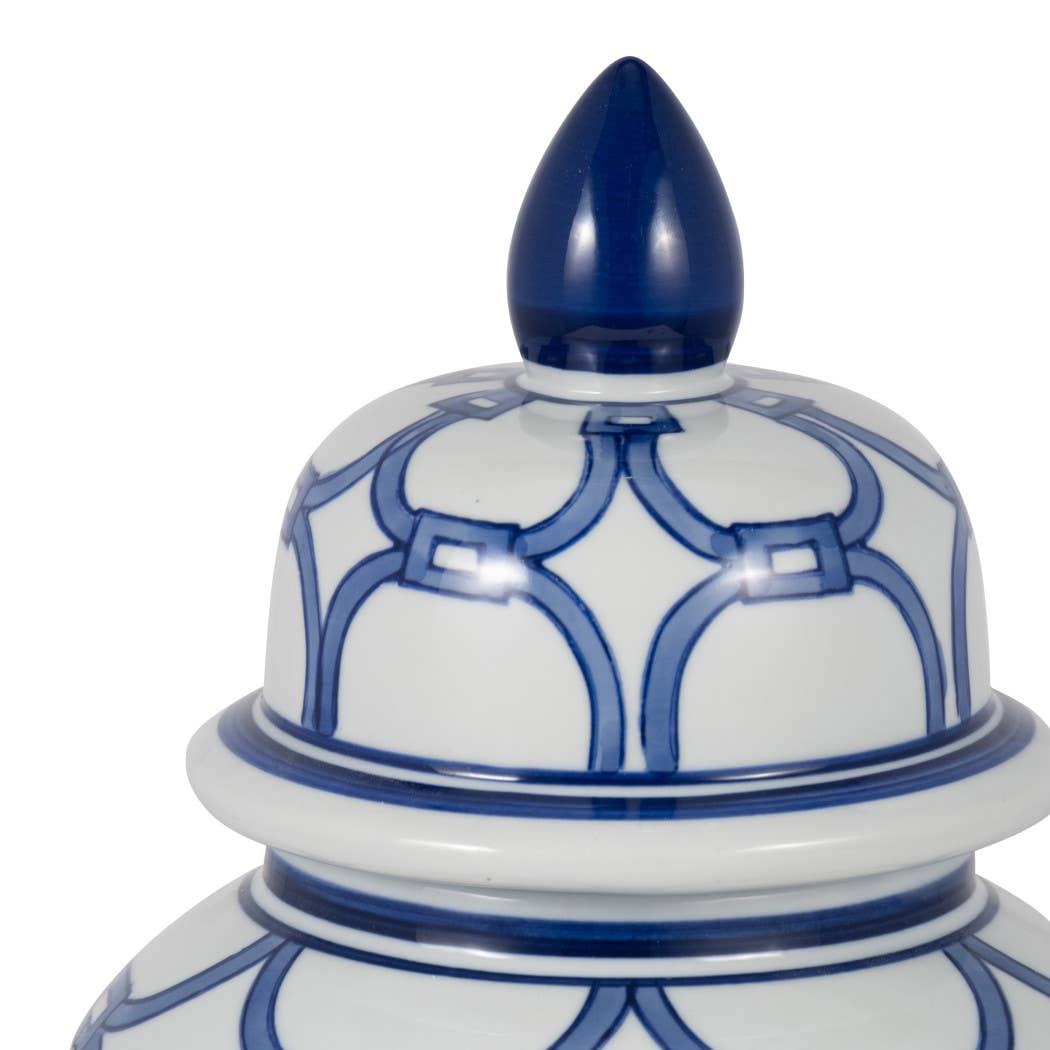 Maria Blue Lidded Decorative Temple Jar, 14"