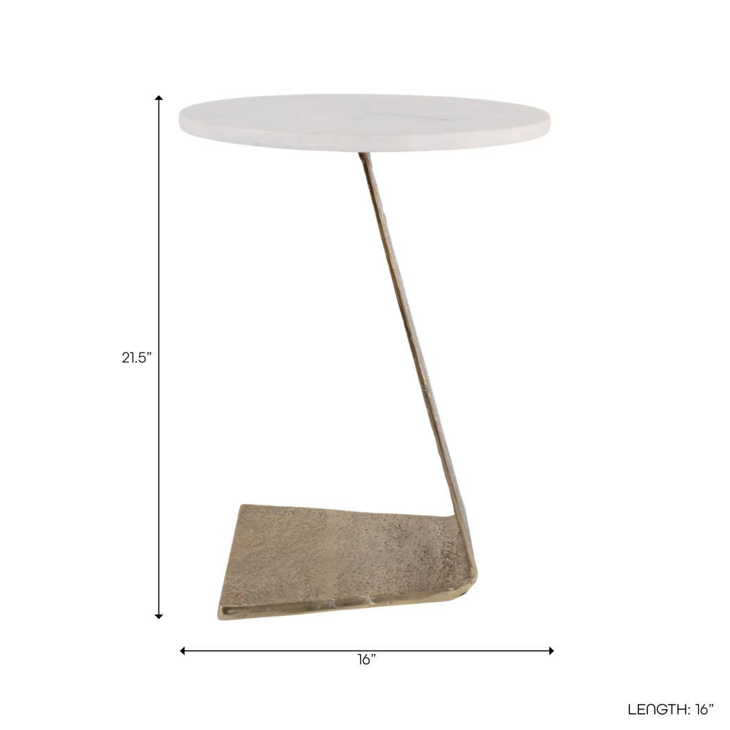 Sally - White/Gold Marble Top with Slanted Base Side Table, 21 in.