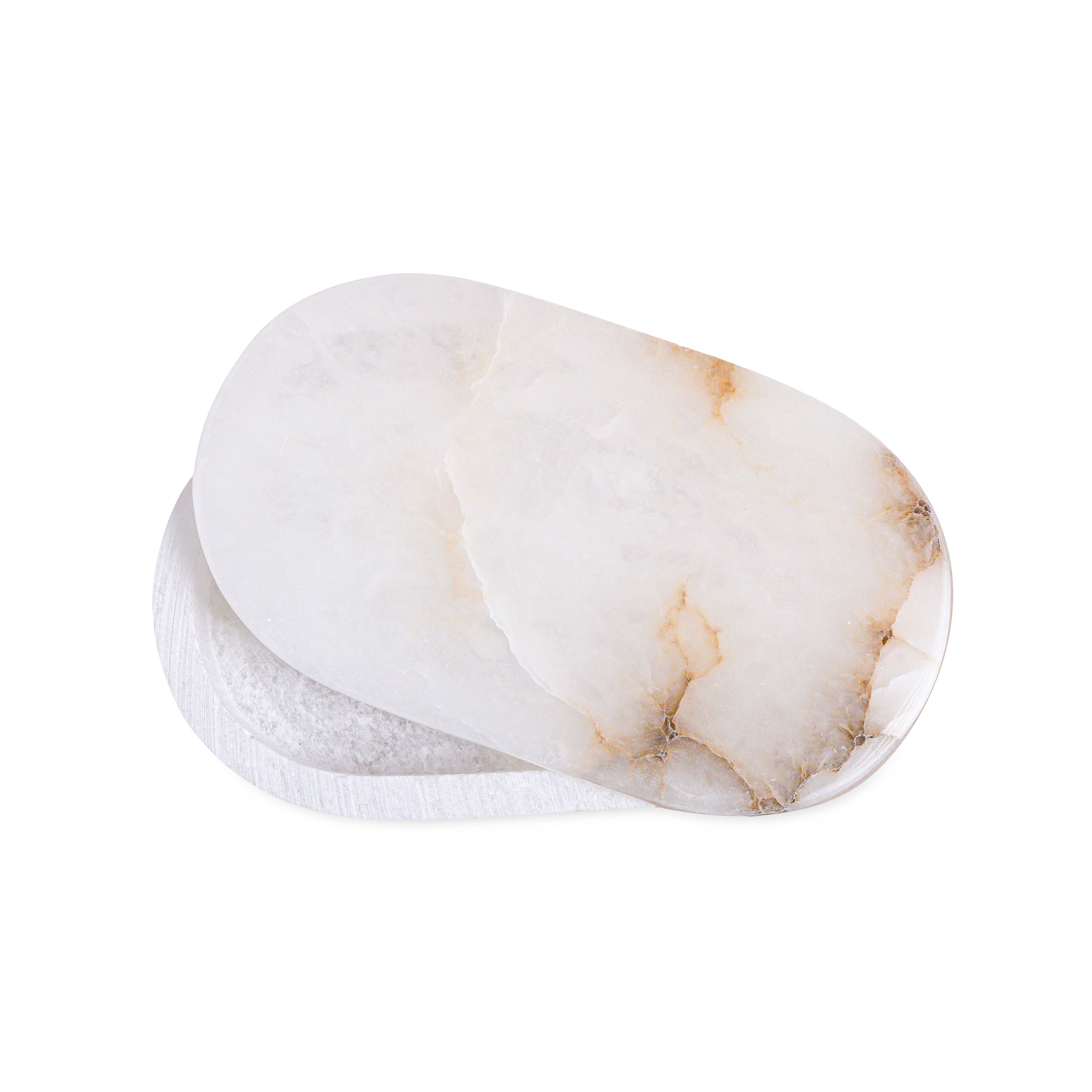 White Alabaster Oval Display Box, 7"x4"x1.5"