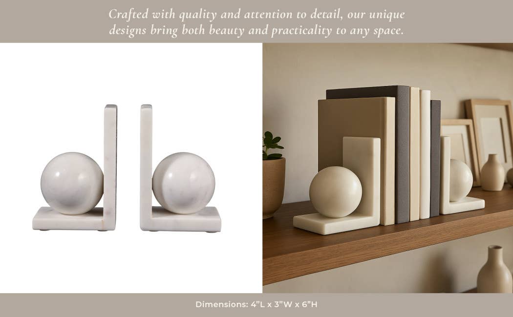 Margot Marble Modern Orb Bookends, 6 in.