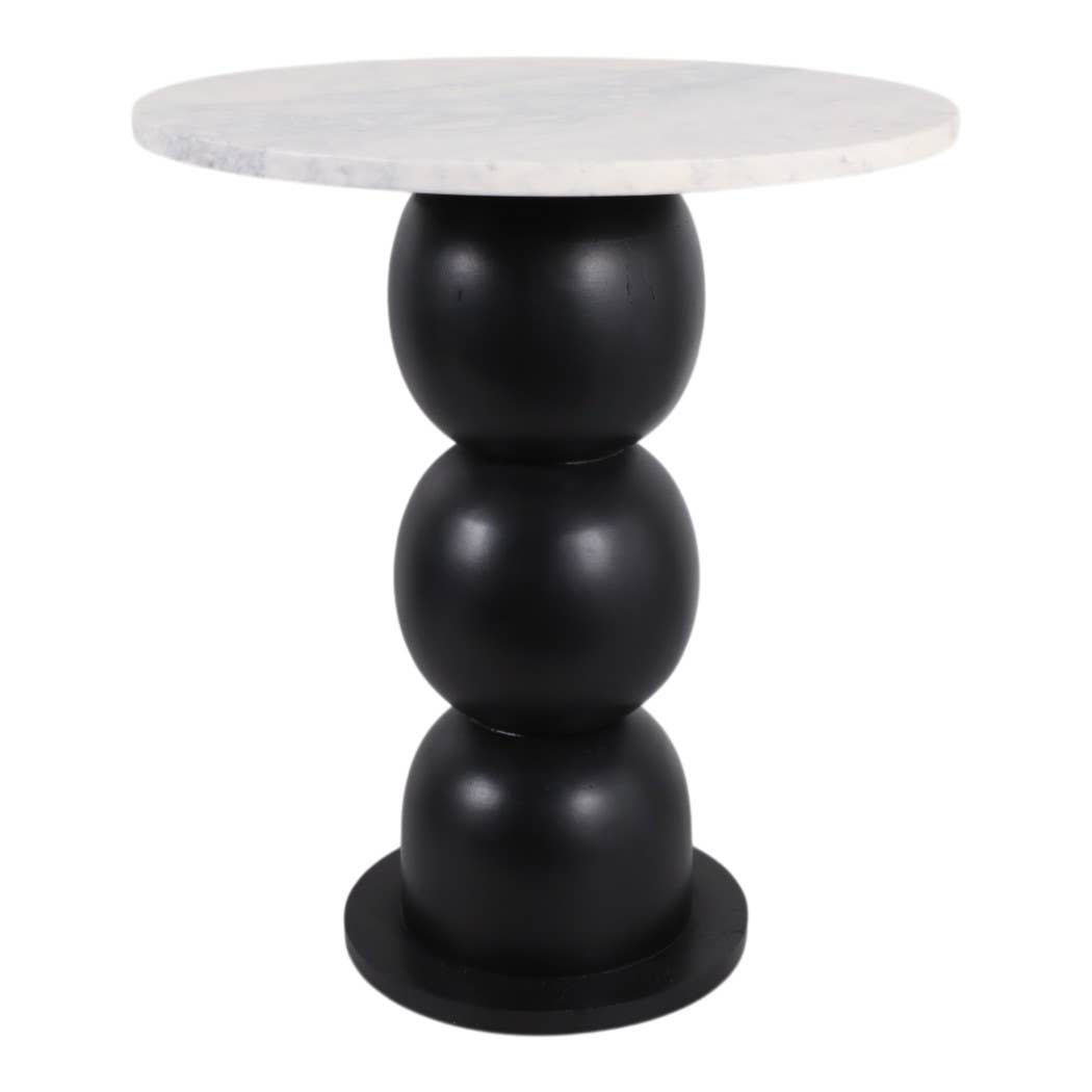 End Table - White Marble Top with Wooden Bubble Base, 21 in.