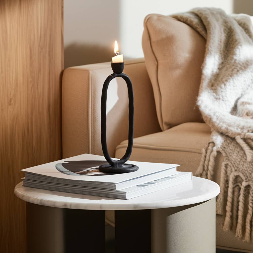 Metal Open Oval Base Taper Candle Holder - Black, 11 in.
