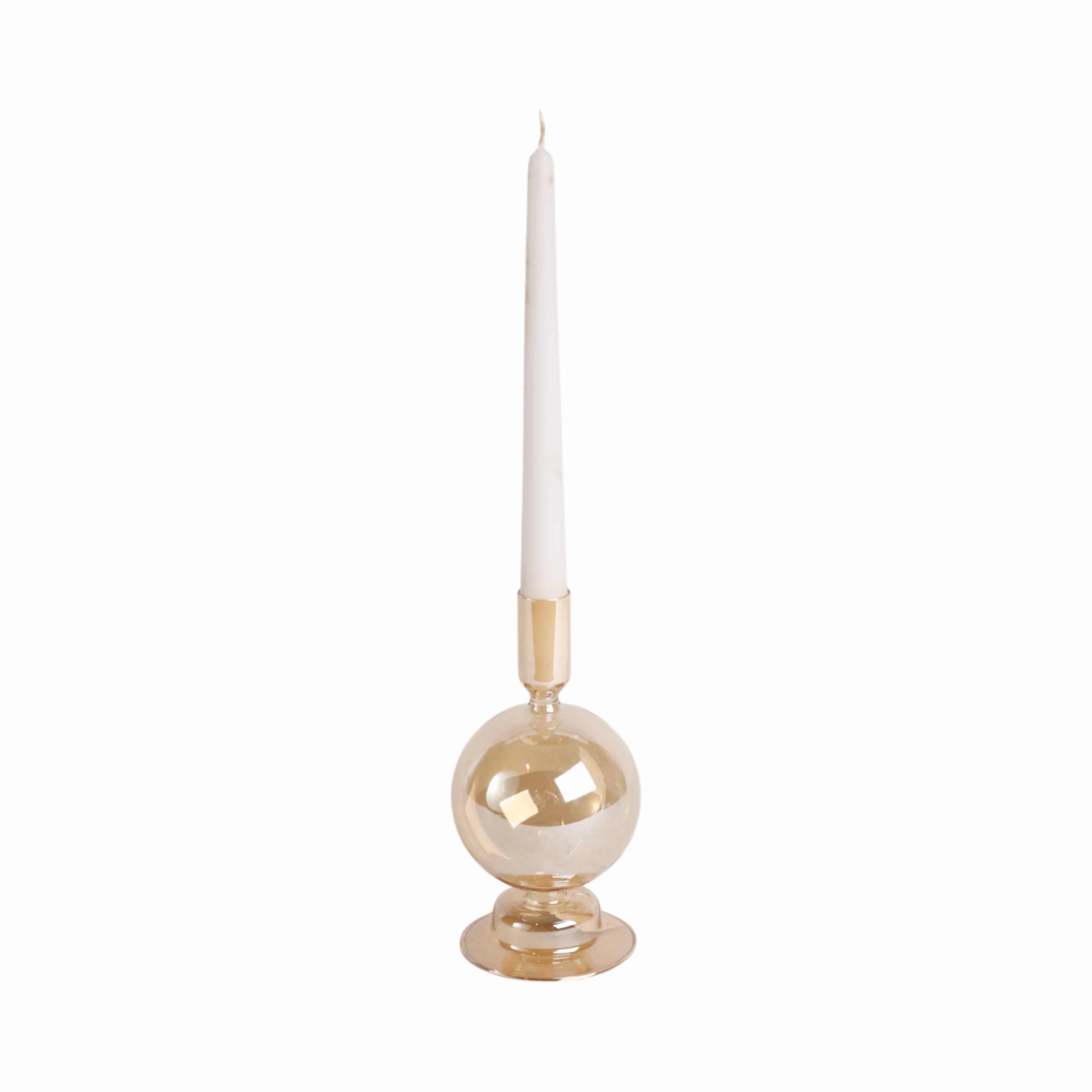Gold Luster Glass Bubble Candle Holder, 7"