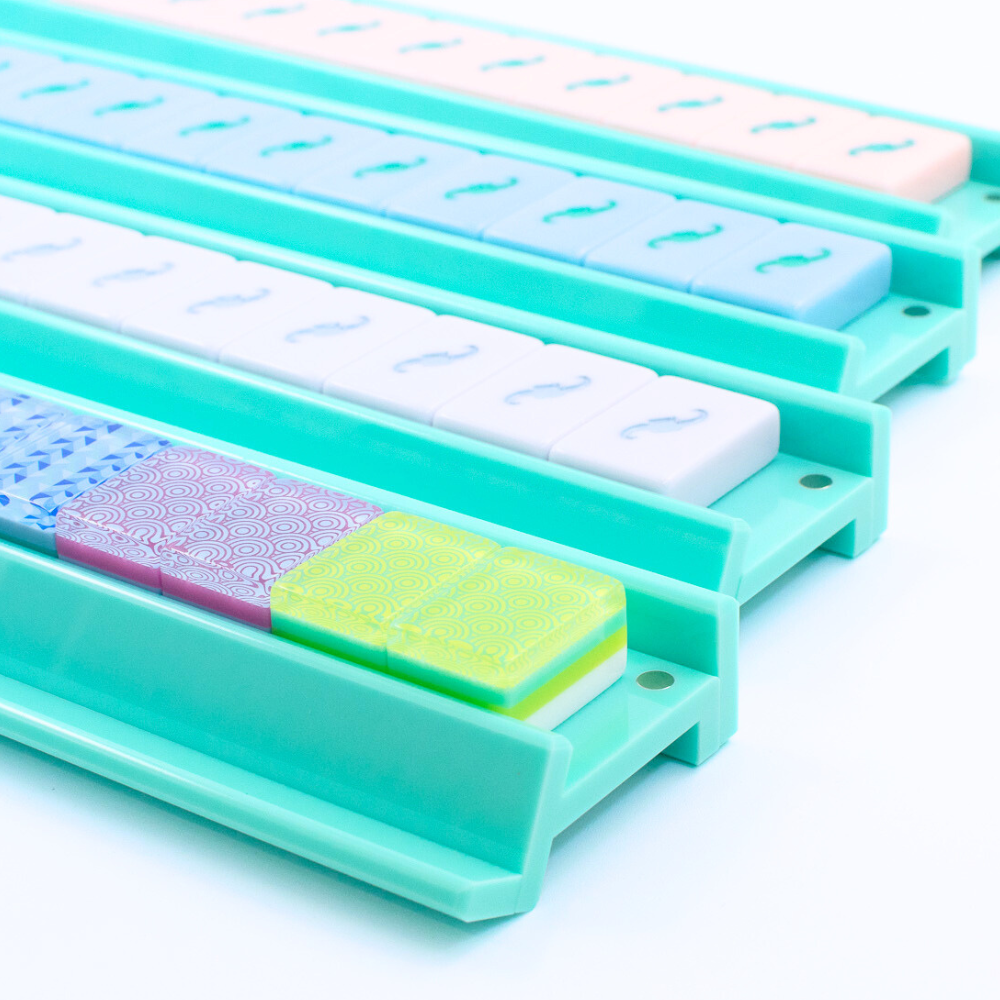 MAHJONG RACKS | Premium Acrylic | 4 Racks + 4 Pushers: Solid White
