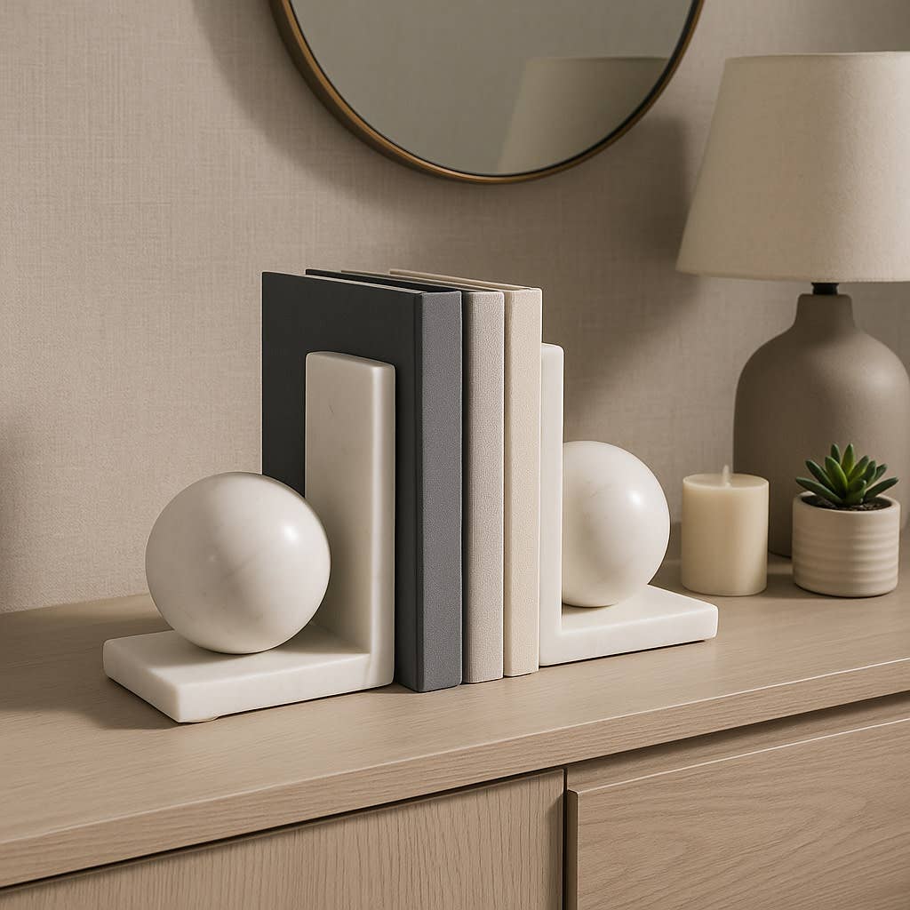 Margot Marble Modern Orb Bookends, 6 in.