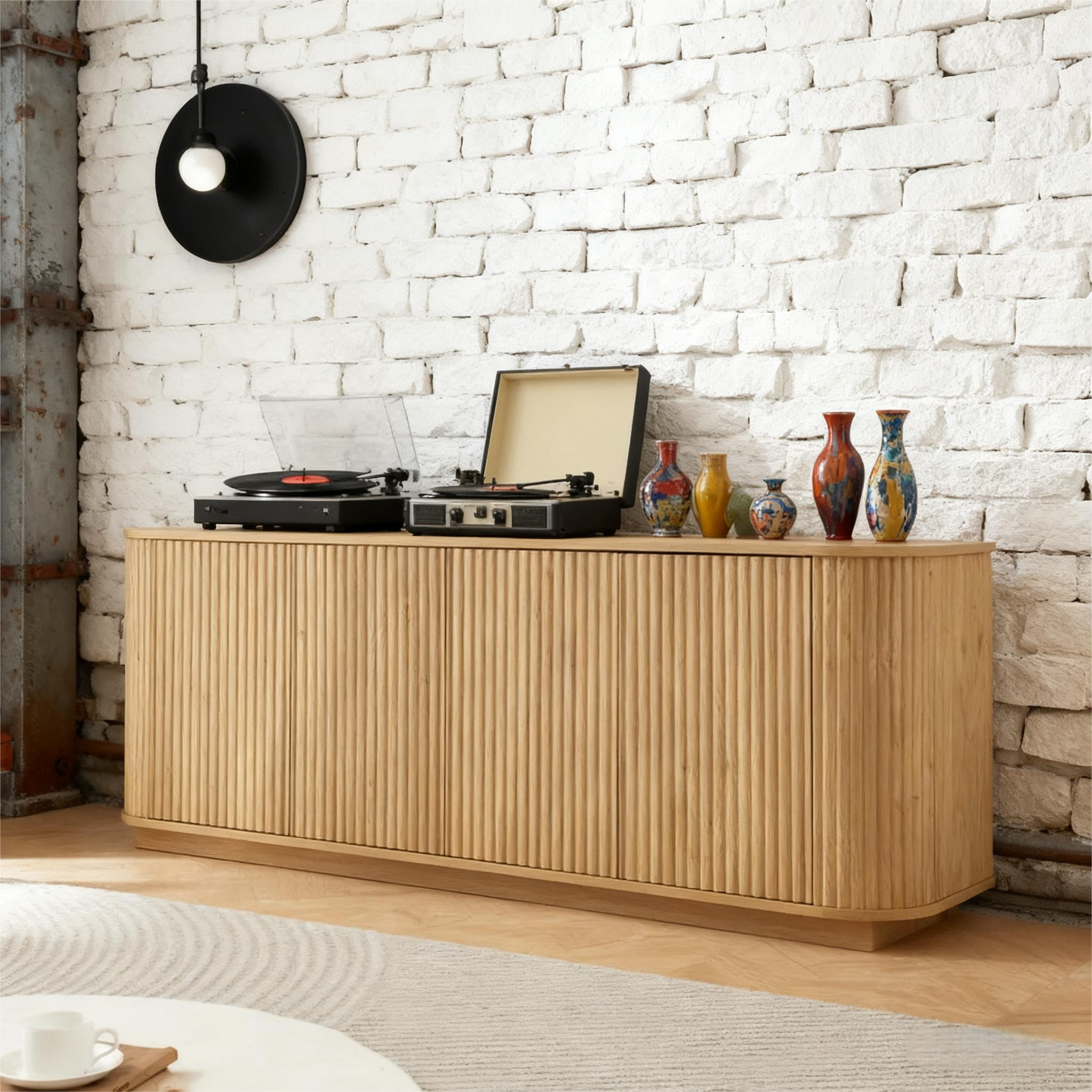 Fall Walnut Sideboard Cabinet with Adjustable Shelves: Natural