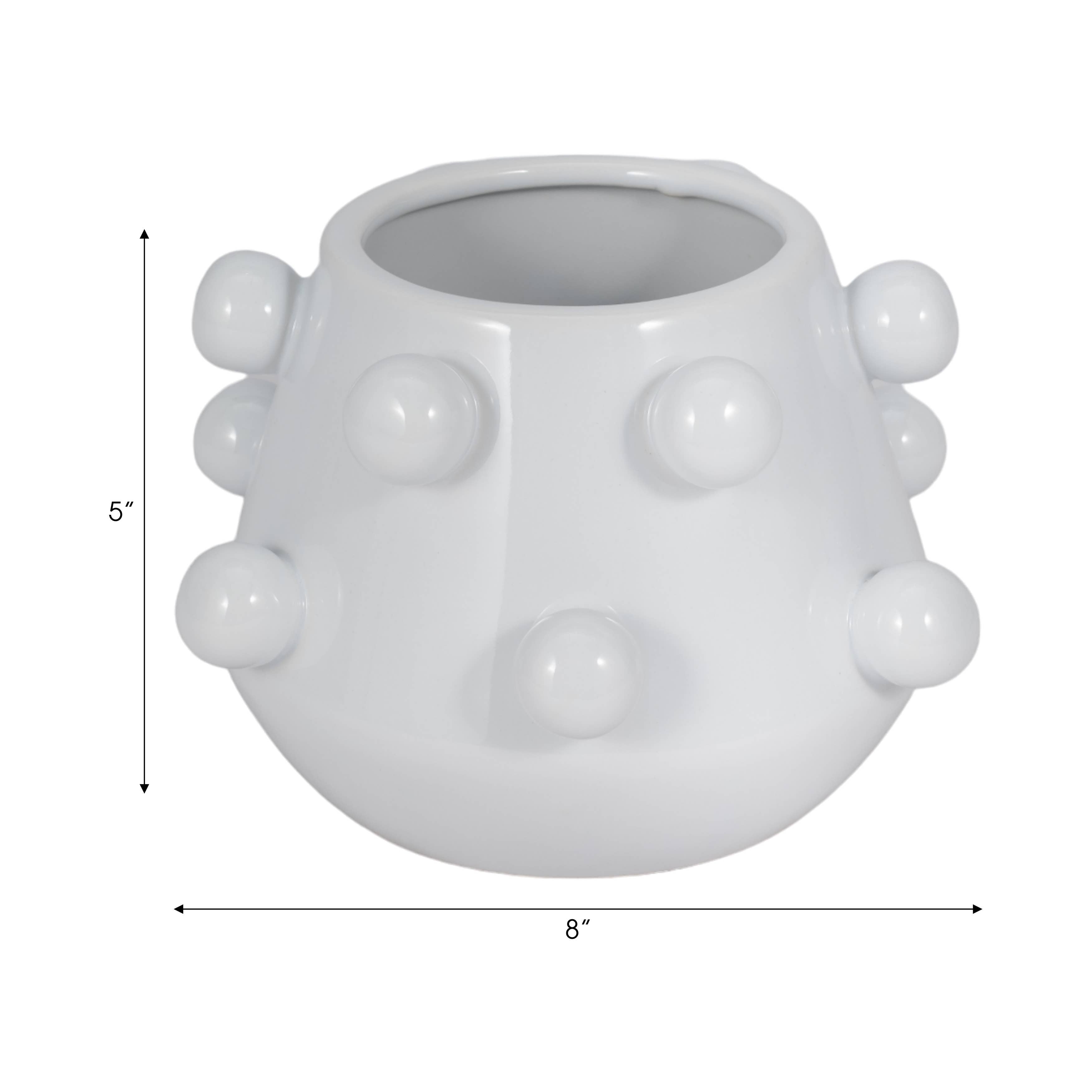 White Ceramic Tapered Bubble Planter, 8"
