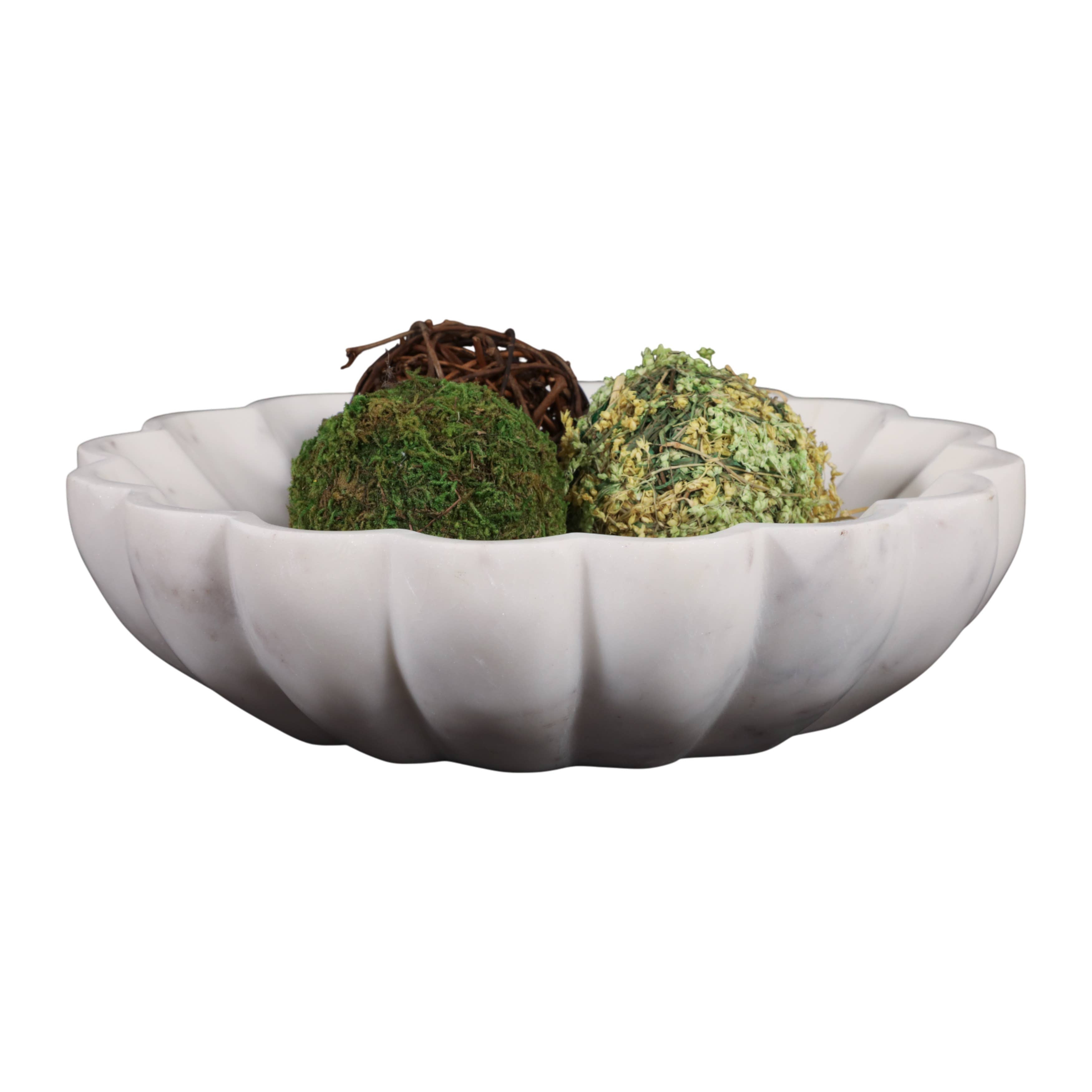 White Marble Veined Shell Bowl, 12"