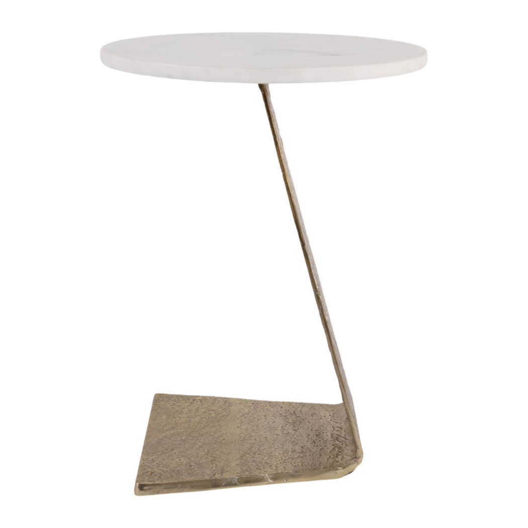 Sally - White/Gold Marble Top with Slanted Base Side Table, 21 in.