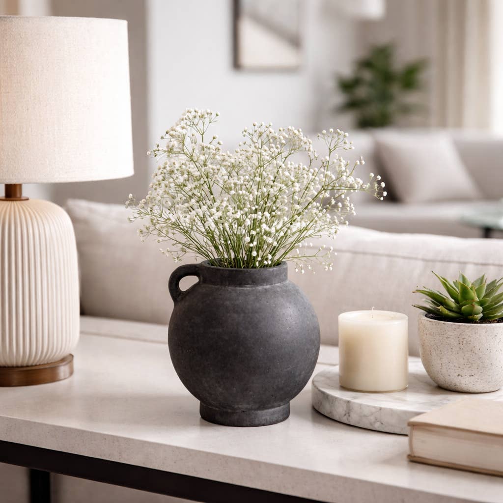 Brianna Bulbous Handle Vase - Black, 7 in.