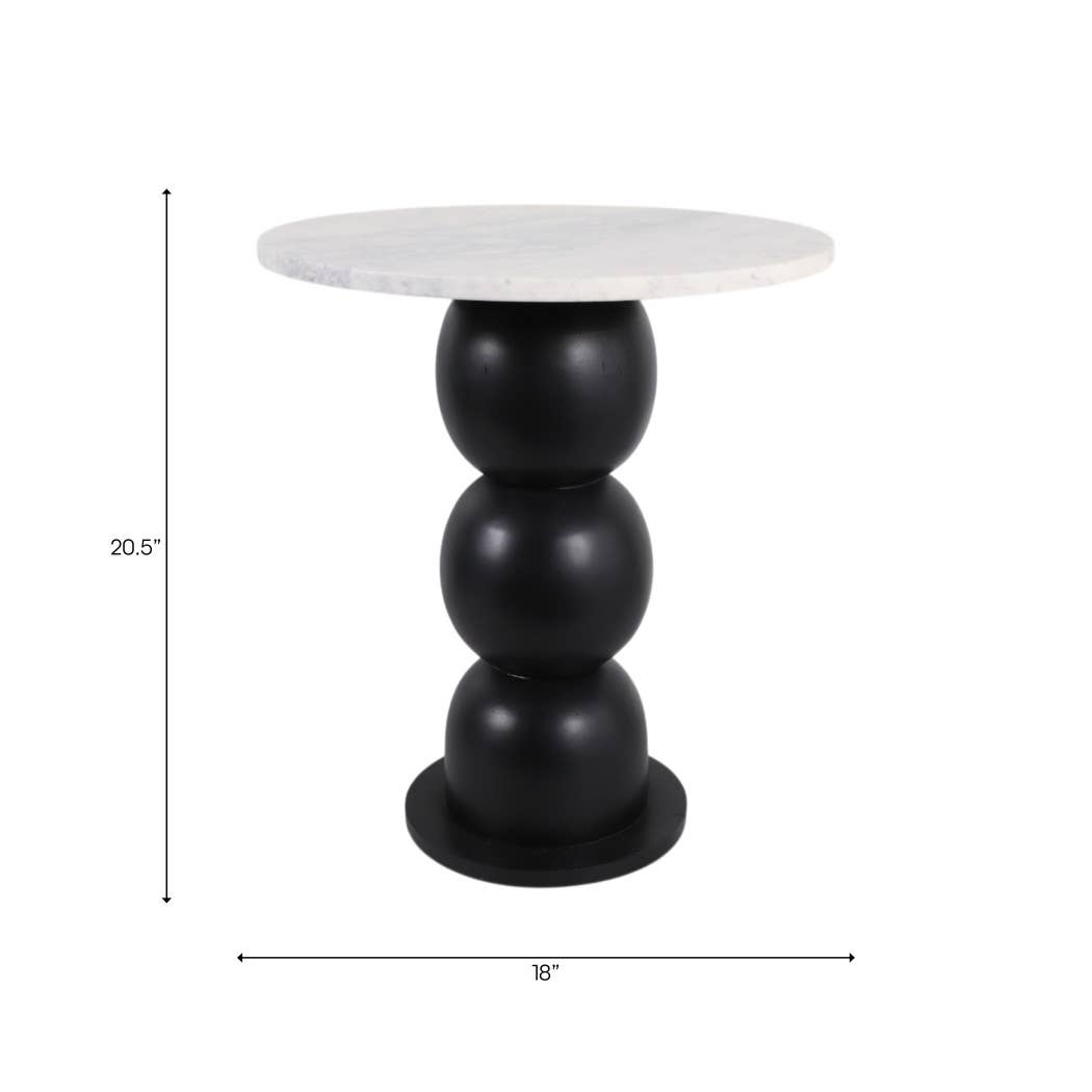 End Table - White Marble Top with Wooden Bubble Base, 21 in.