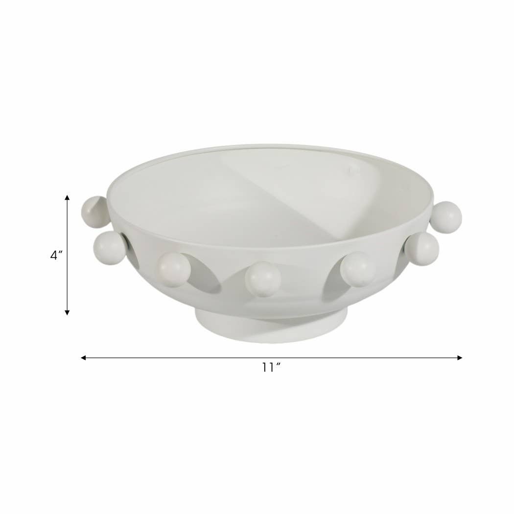 White Iron/Fir Wood Hobnail - Decorative Bowl, 11"