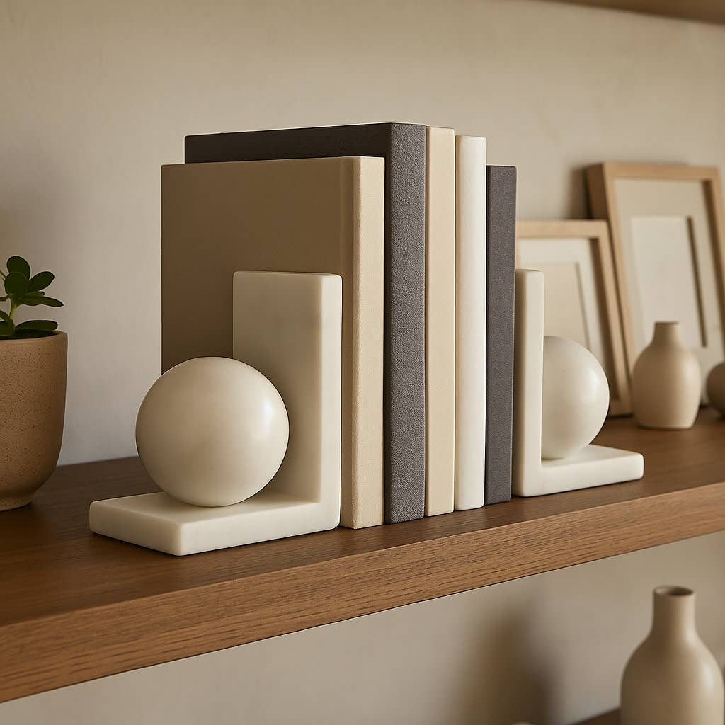 Margot Marble Modern Orb Bookends, 6 in.