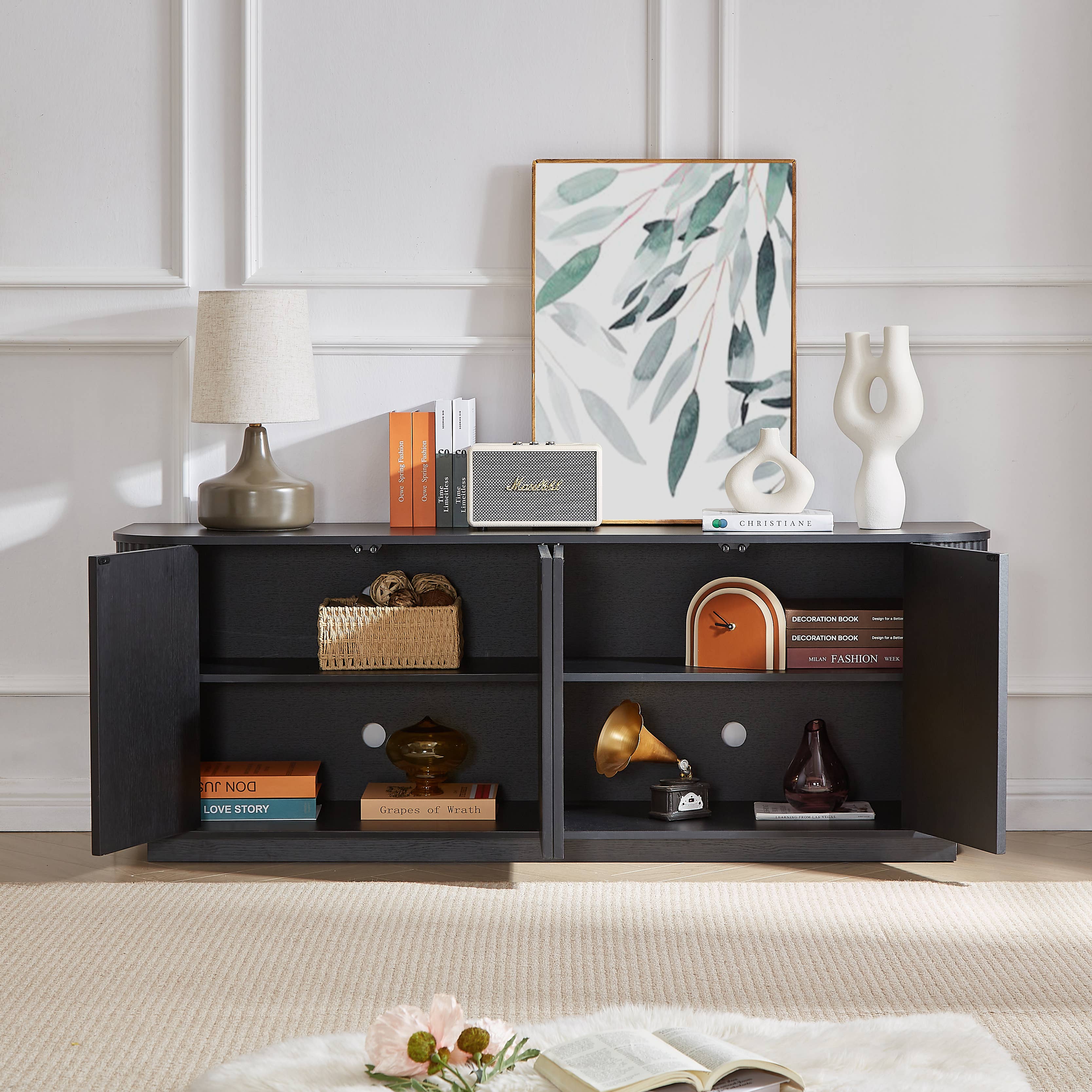 Fall Walnut Sideboard Cabinet with Adjustable Shelves: Natural