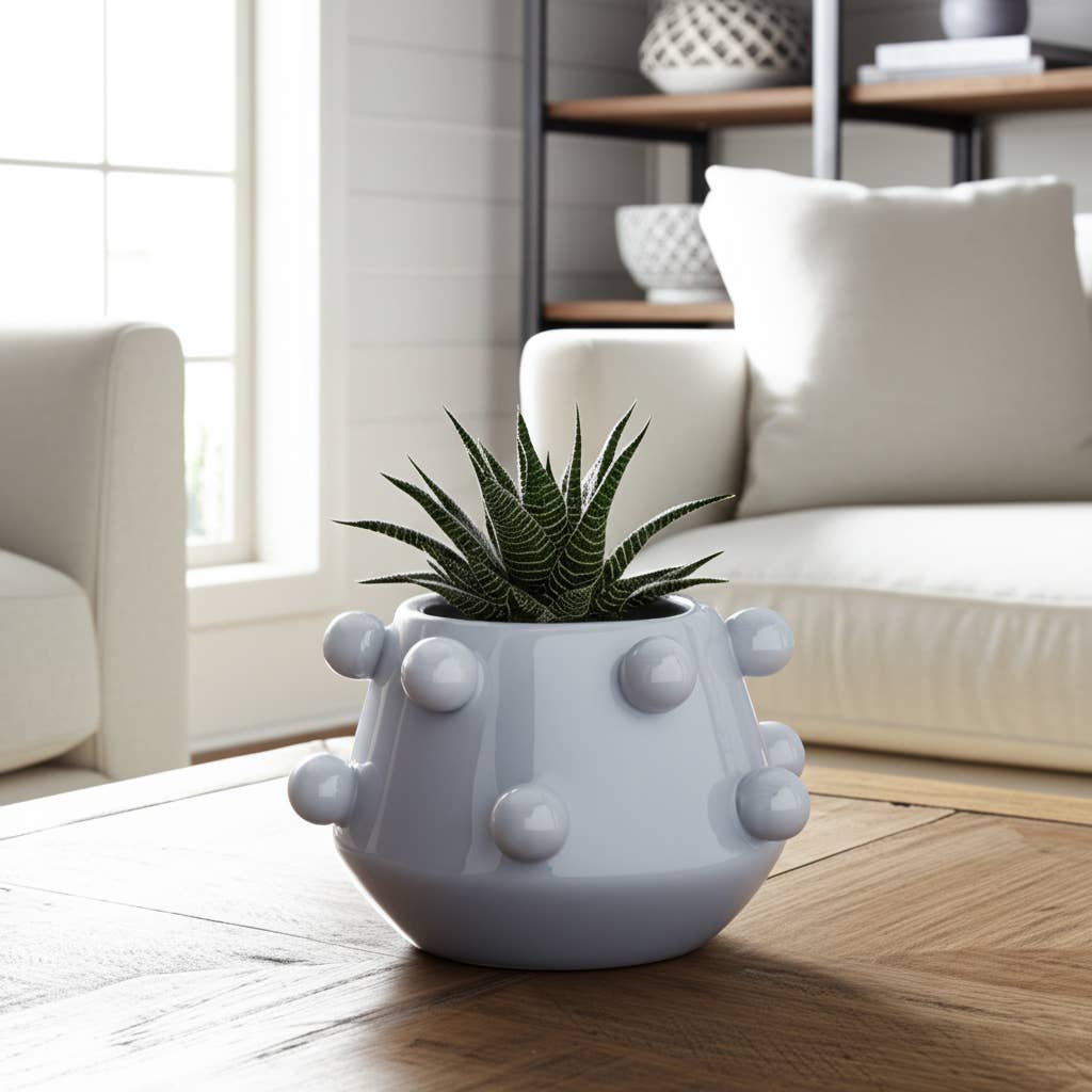 White Ceramic Tapered Bubble Planter, 8"