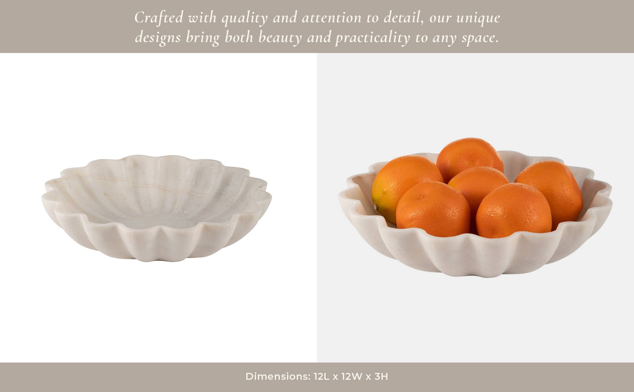 White Marble Veined Shell Bowl, 12"