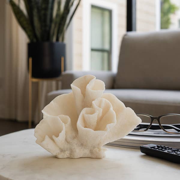 Ivory Resin Coastal Coral Figurine, 8"