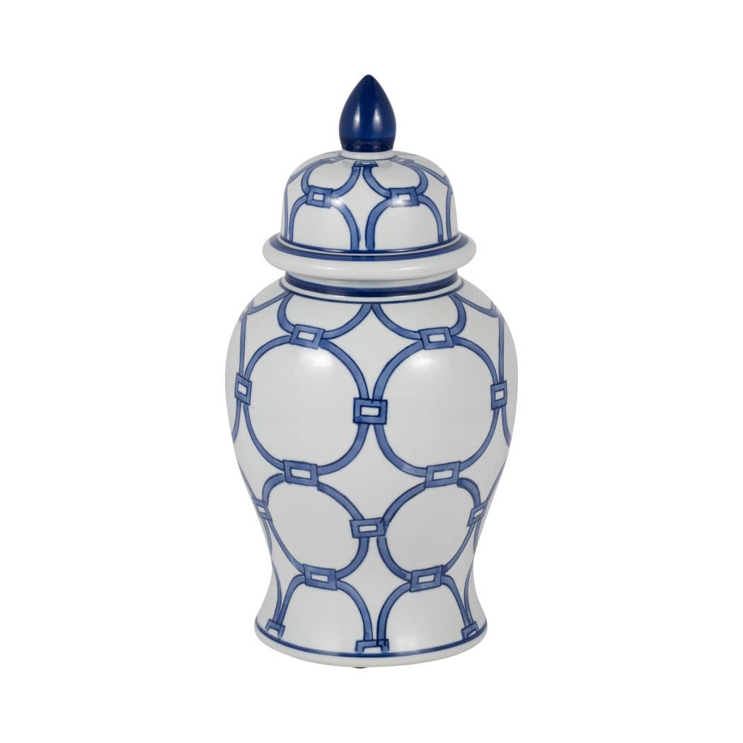 Maria Blue Lidded Decorative Temple Jar, 14"