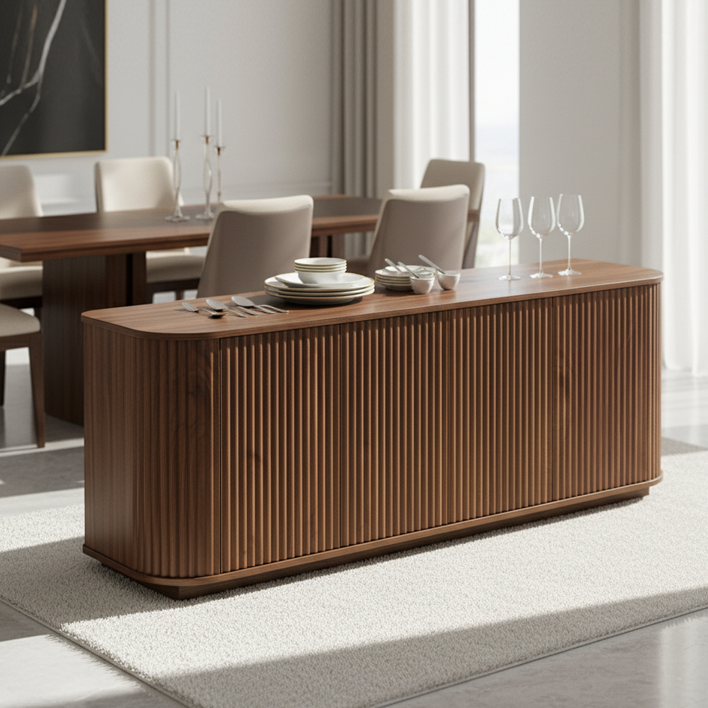 Fall Walnut Sideboard Cabinet with Adjustable Shelves: Natural