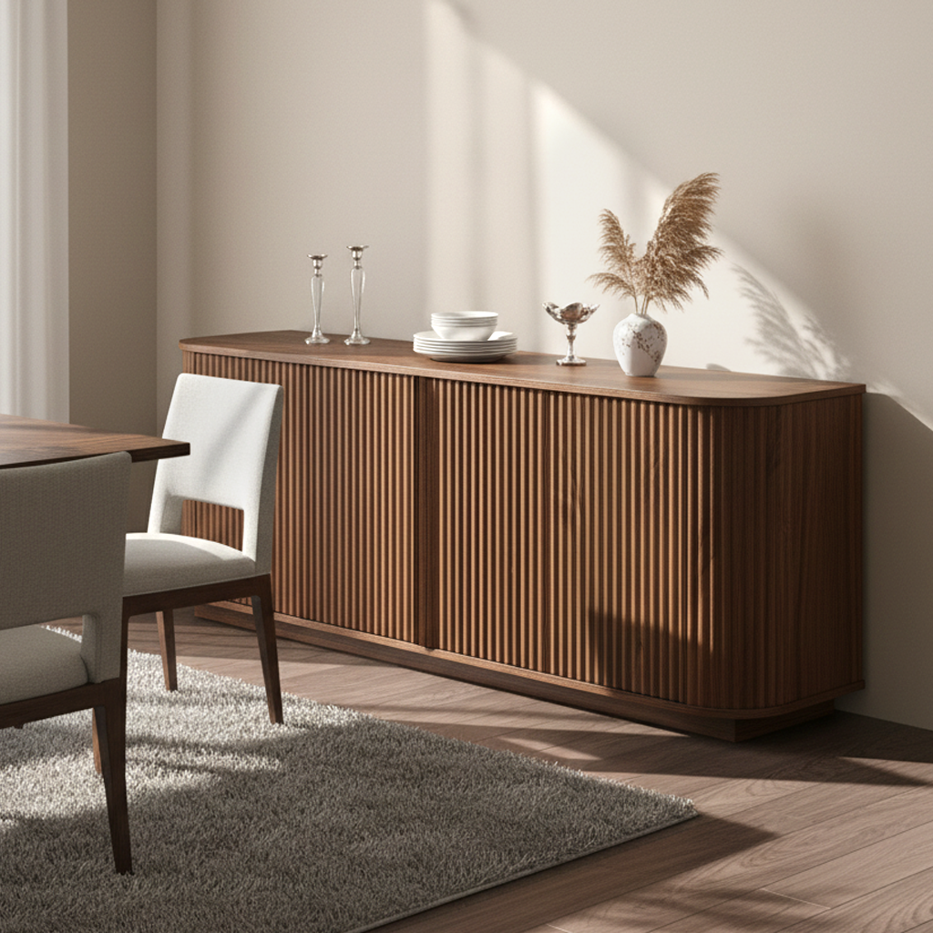 Fall Walnut Sideboard Cabinet with Adjustable Shelves: Natural