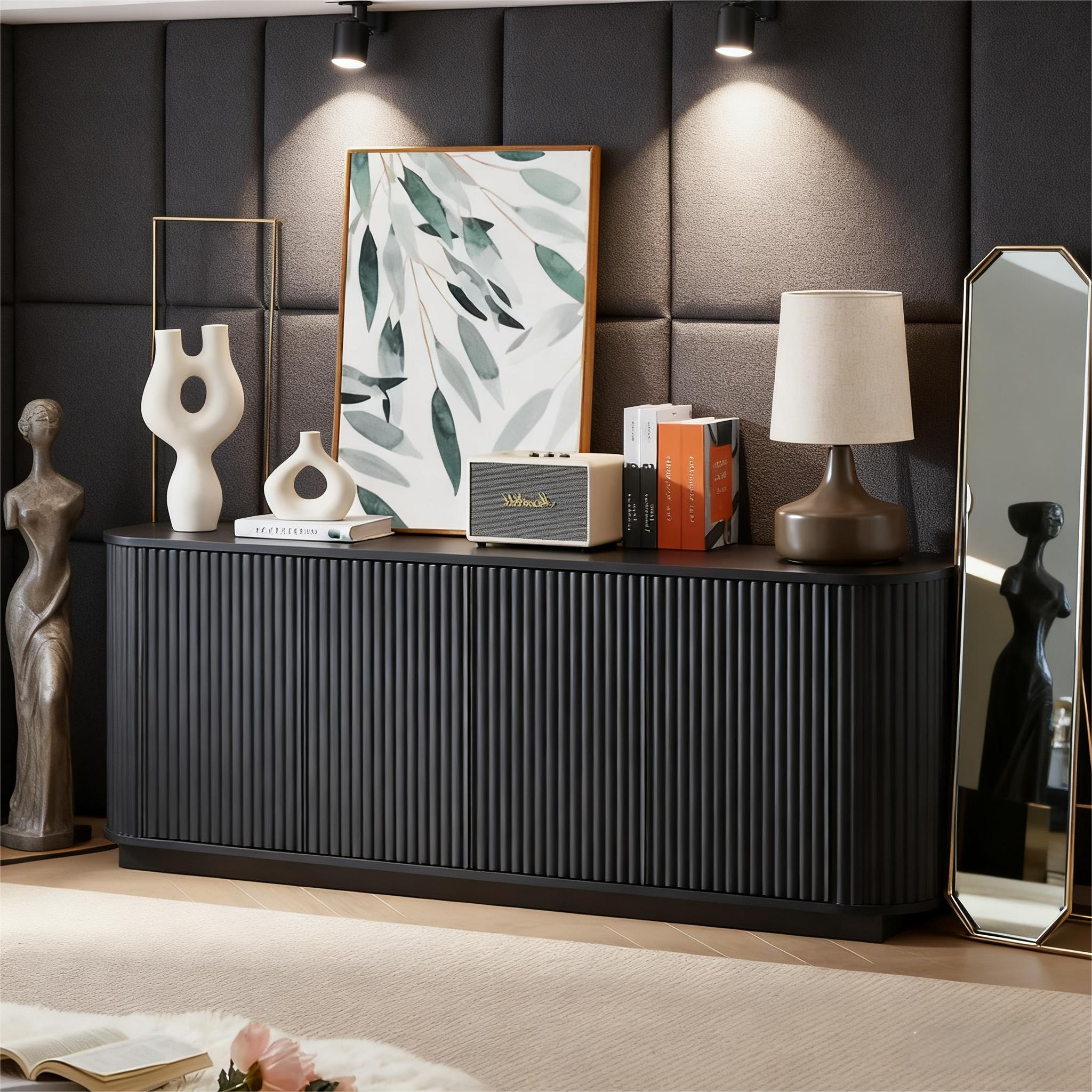 Fall Walnut Sideboard Cabinet with Adjustable Shelves: Natural