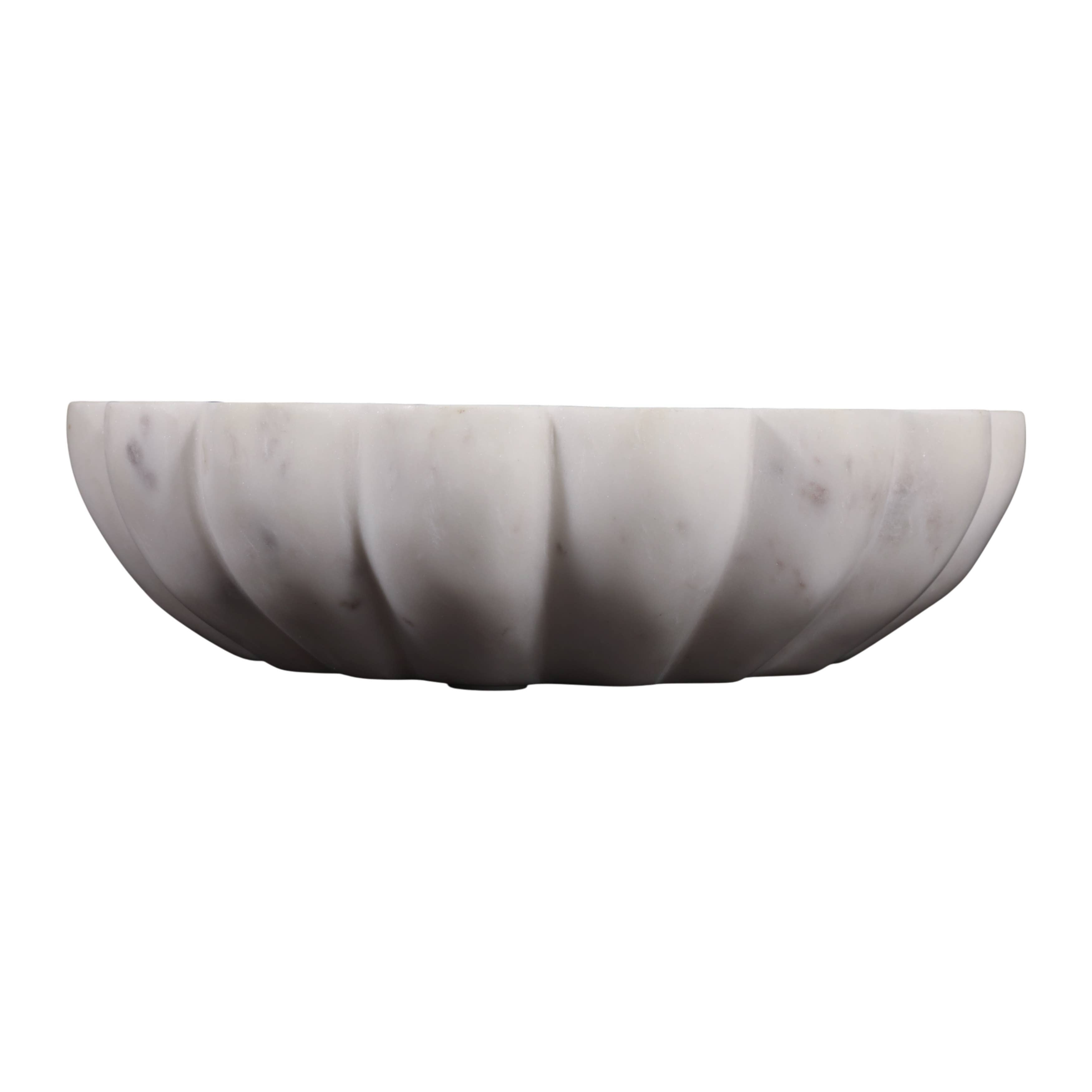 White Marble Veined Shell Bowl, 12"