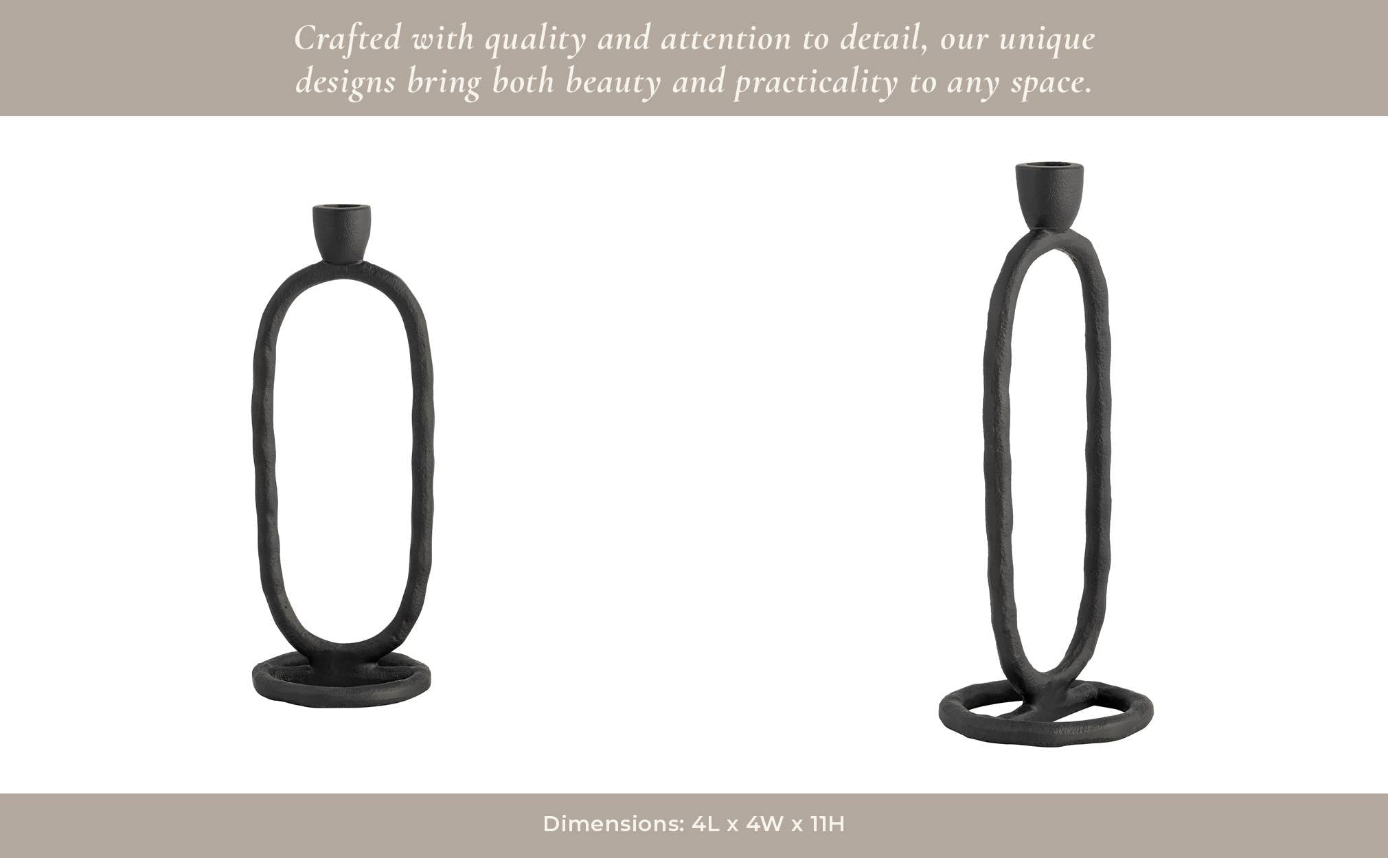 Metal Open Oval Base Taper Candle Holder - Black, 11 in.