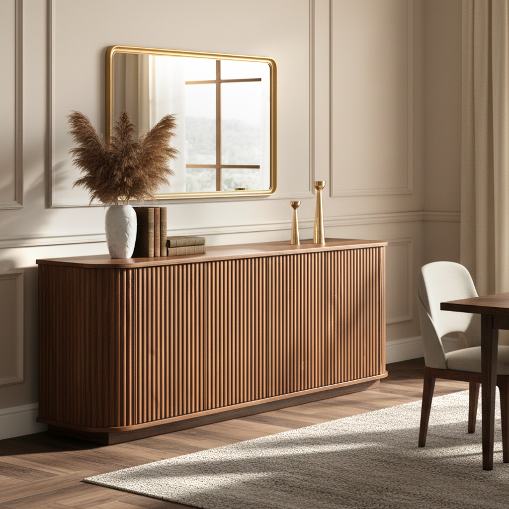 Fall Walnut Sideboard Cabinet with Adjustable Shelves: Natural