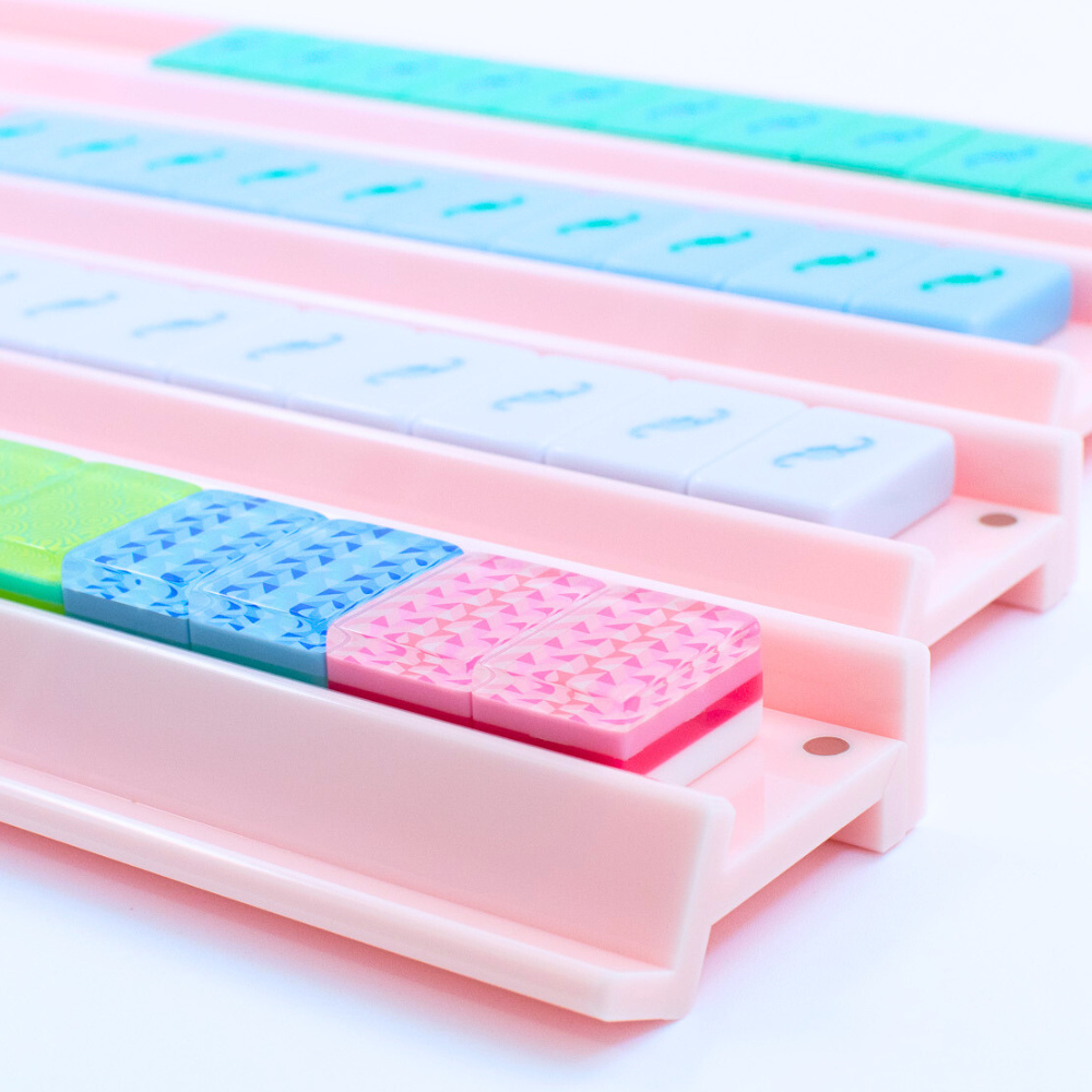 MAHJONG RACKS | Premium Acrylic | 4 Racks + 4 Pushers: Solid White