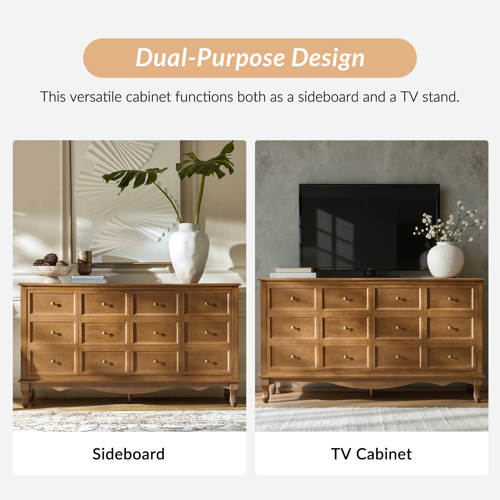 Aggie 58" Wide 4 door Sideboard: Acorn