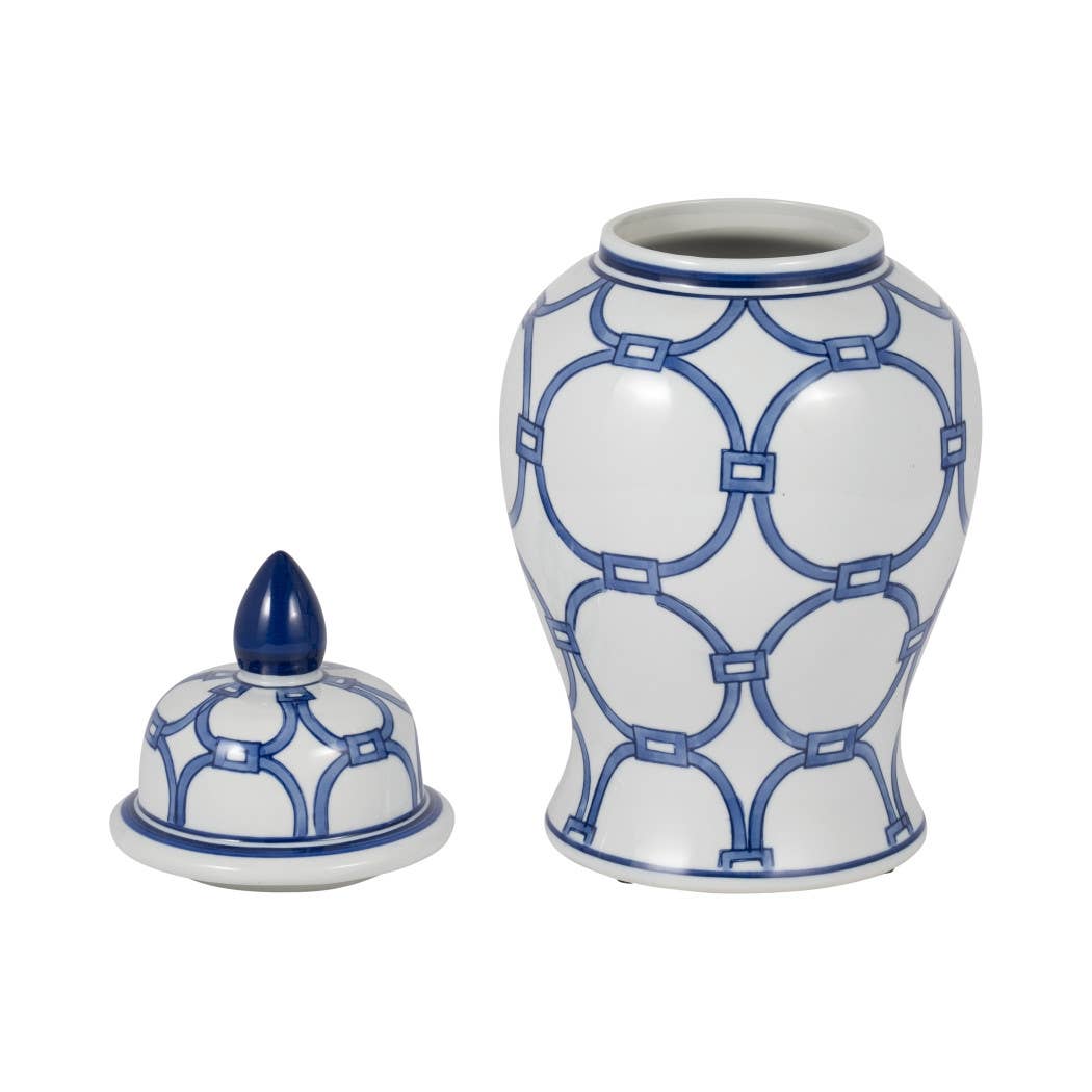 Maria Blue Lidded Decorative Temple Jar, 14"