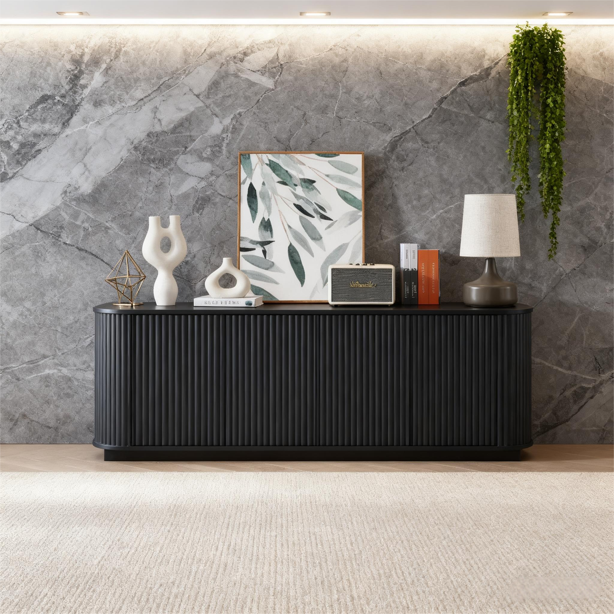 Fall Walnut Sideboard Cabinet with Adjustable Shelves: Natural