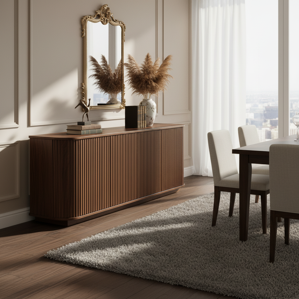 Fall Walnut Sideboard Cabinet with Adjustable Shelves: Natural