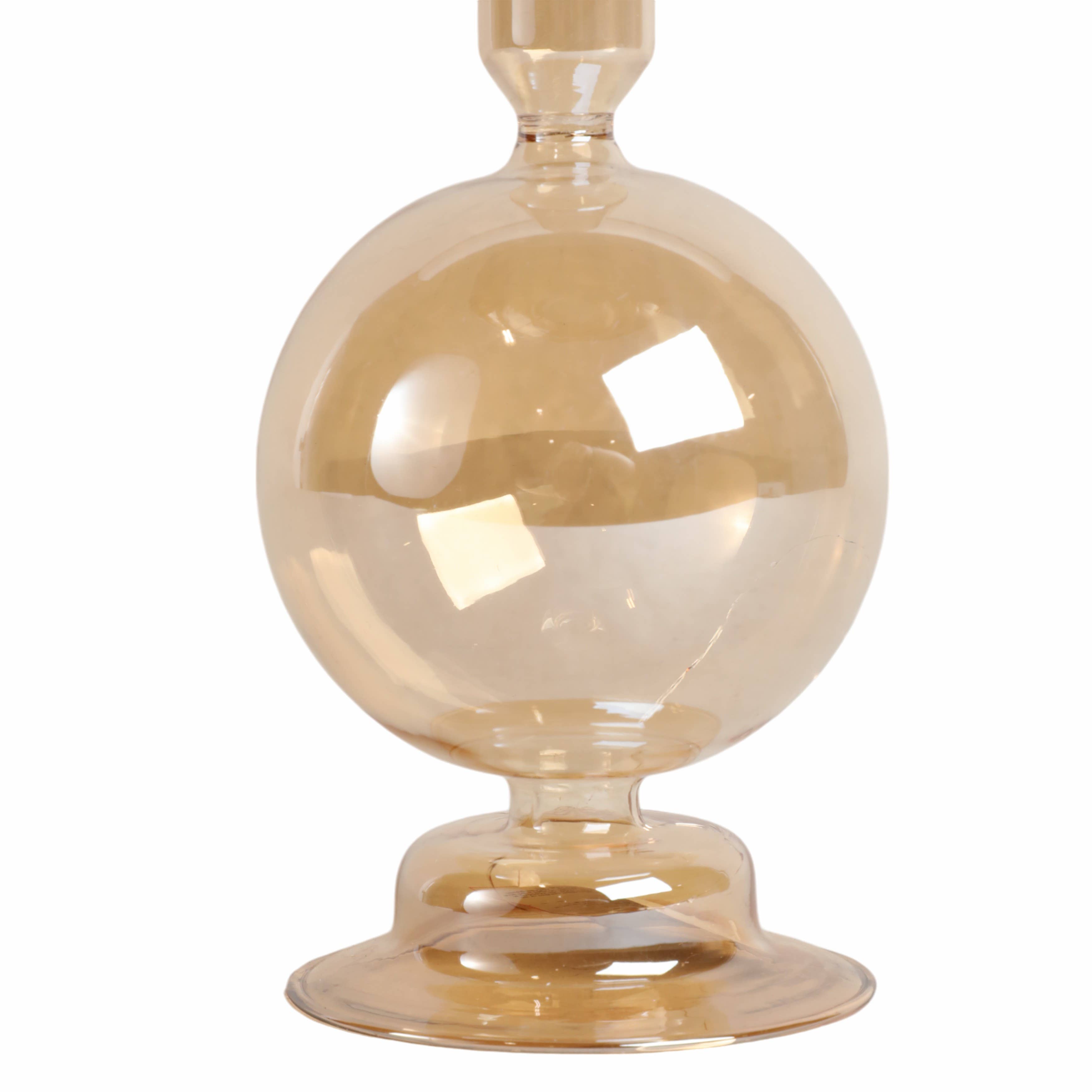 Gold Luster Glass Bubble Candle Holder, 7"