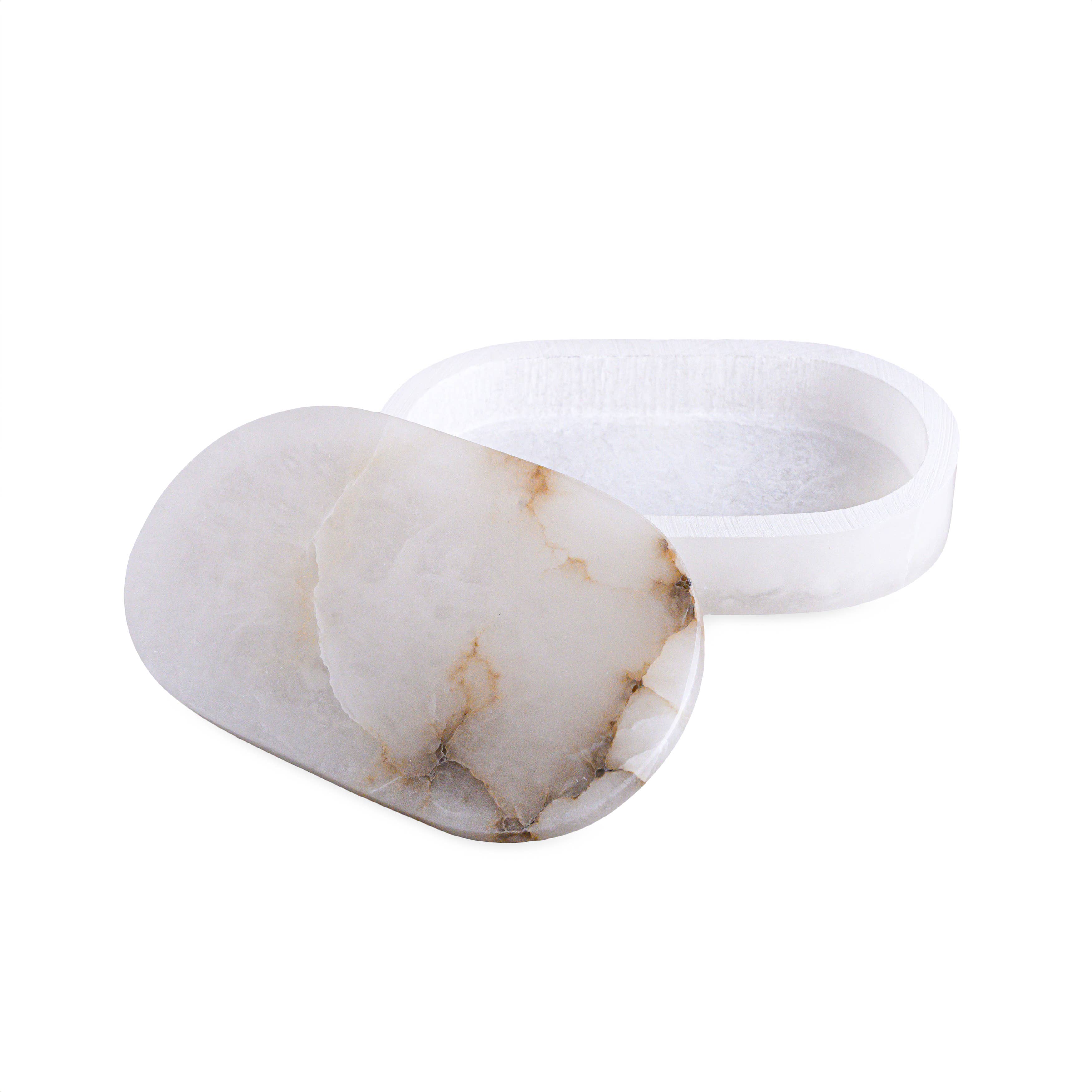 White Alabaster Oval Display Box, 7"x4"x1.5"