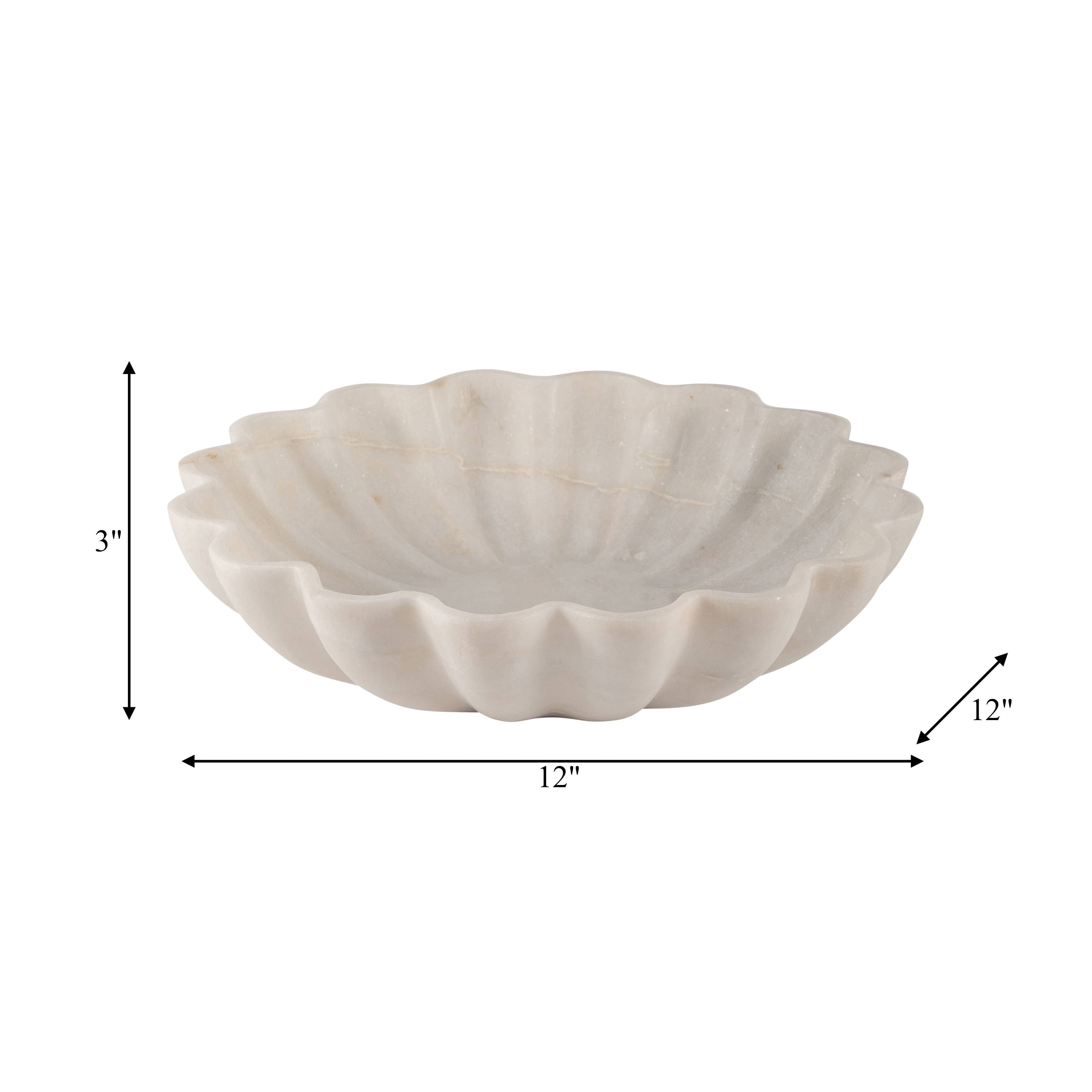White Marble Veined Shell Bowl, 12"