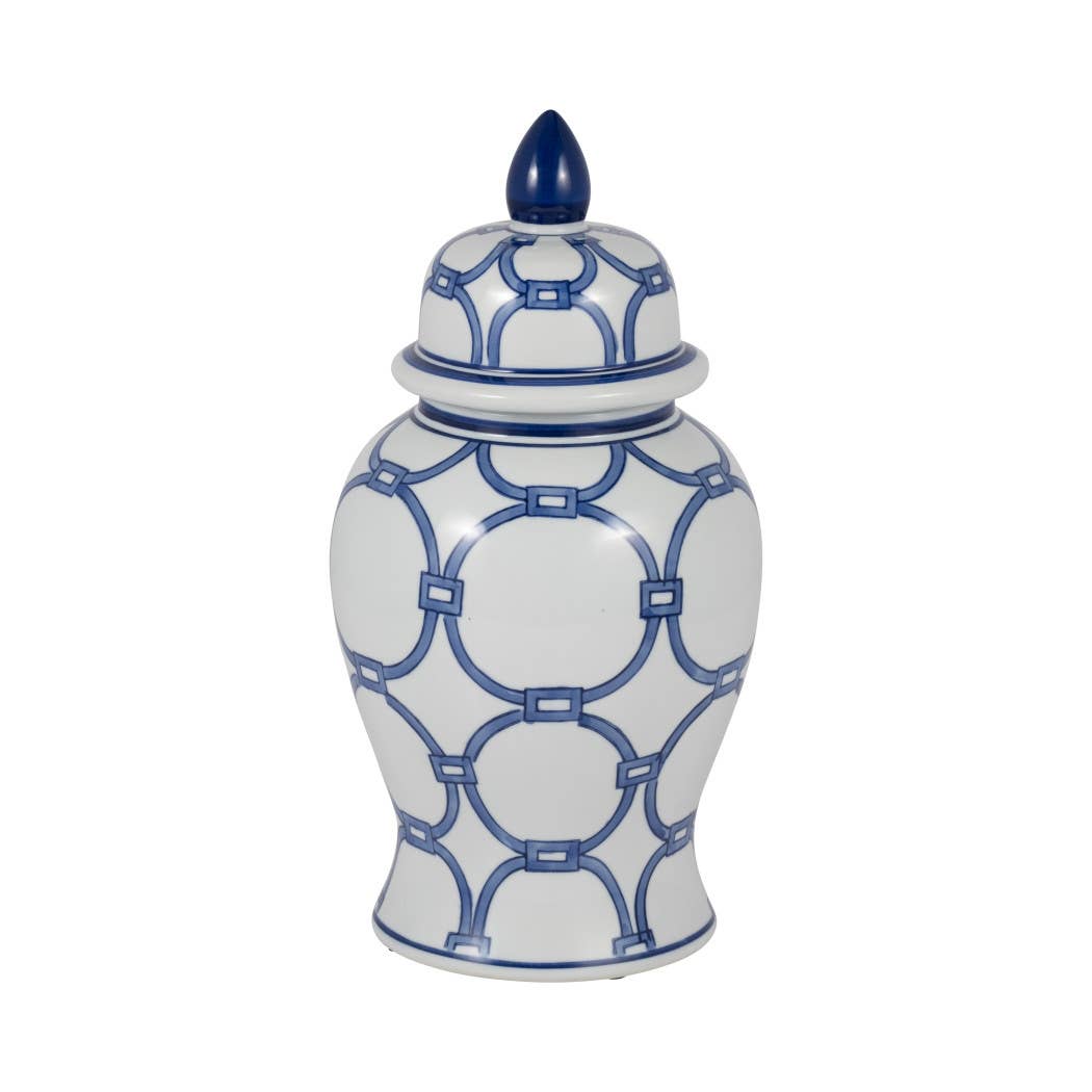 Maria Blue Lidded Decorative Temple Jar, 14"