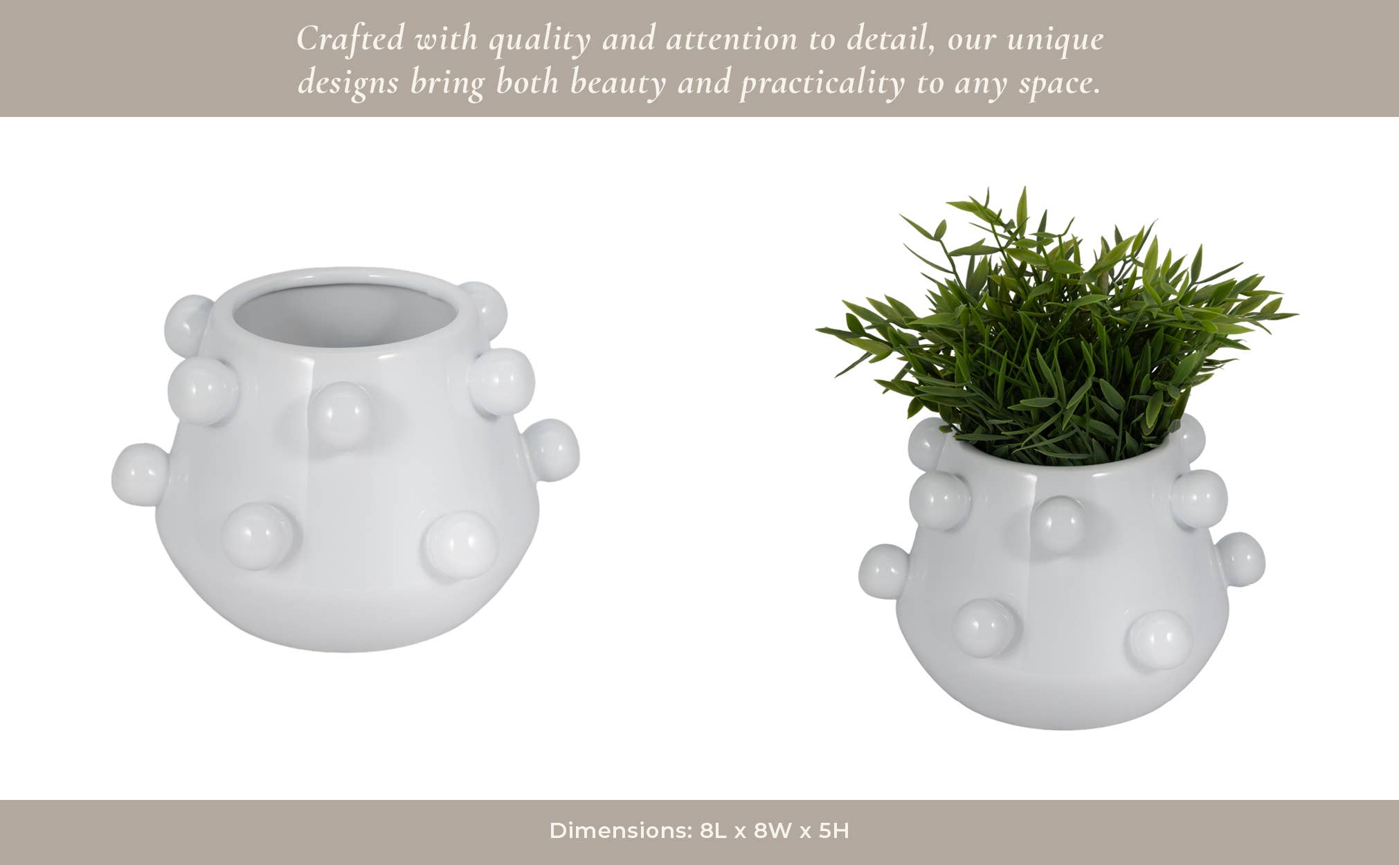 White Ceramic Tapered Bubble Planter, 8"