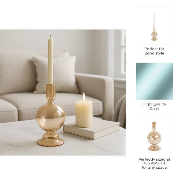 Gold Luster Glass Bubble Candle Holder, 7"