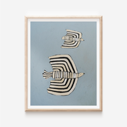 Powder Blue Striped Birds: 9x12