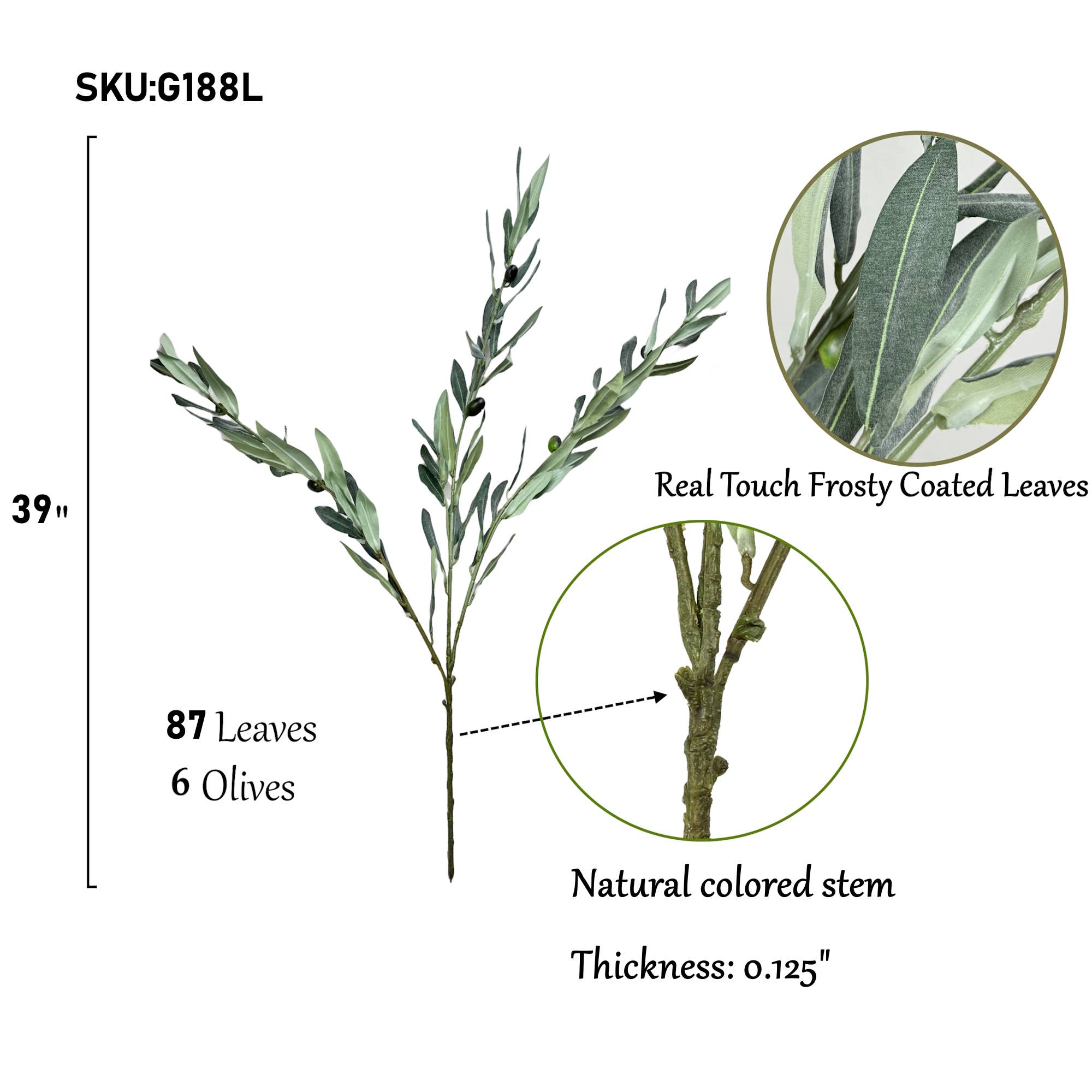 Premium Quality Olive Branch Leaf Fruit Spray-Frosty Green: 39"-87Leaves