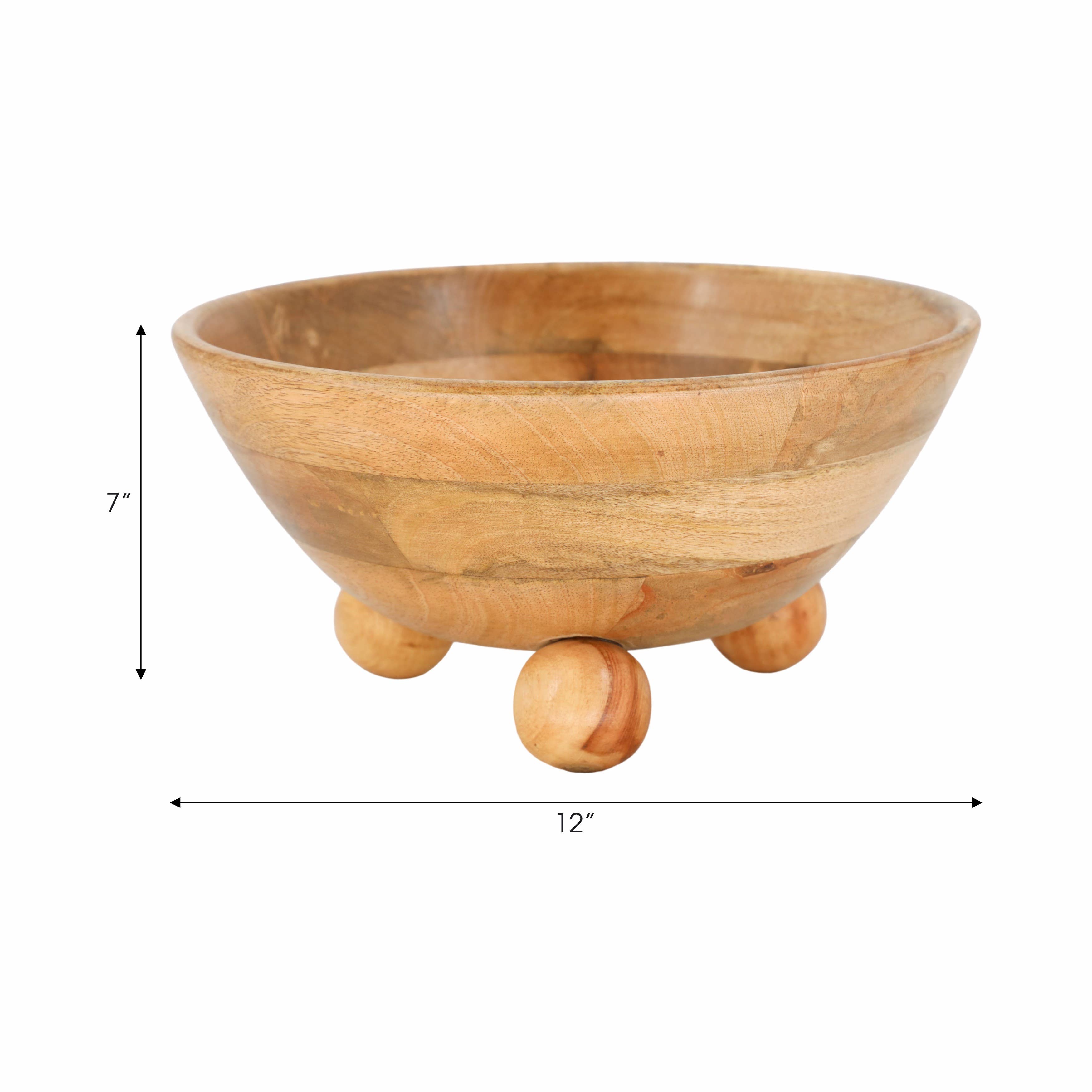Mango Wood Bowl with Rounded Feet, 12"