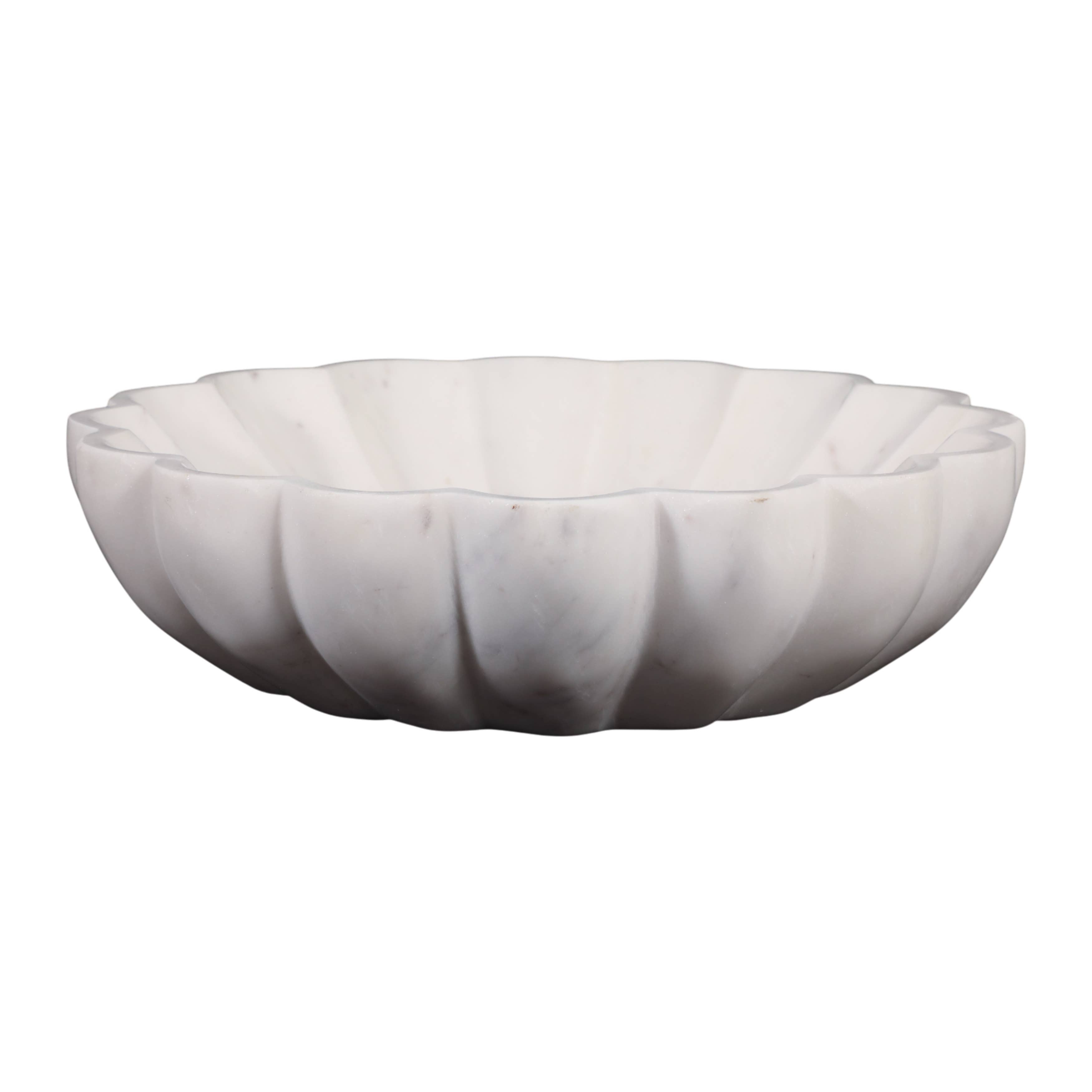 White Marble Veined Shell Bowl, 12"