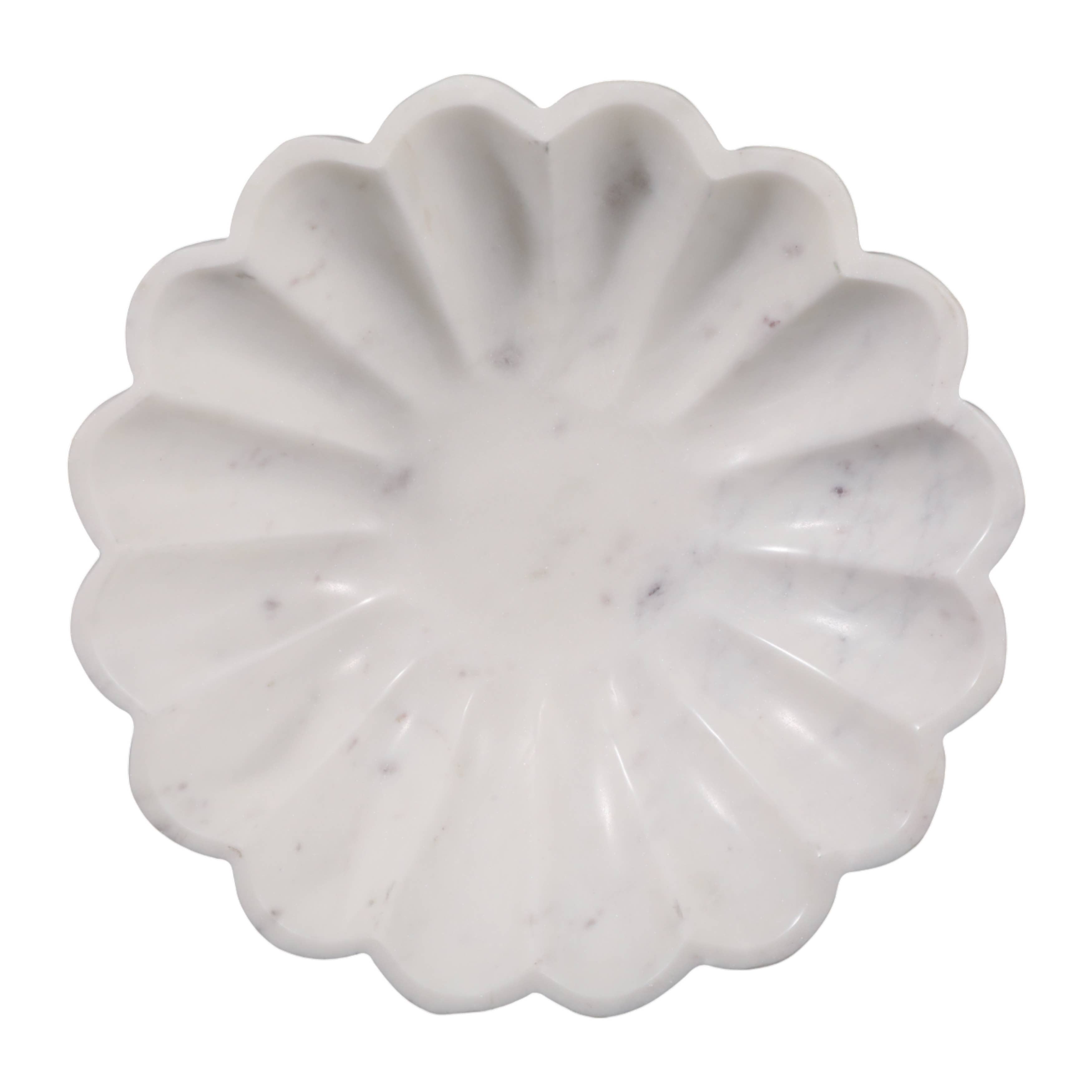 White Marble Veined Shell Bowl, 12"