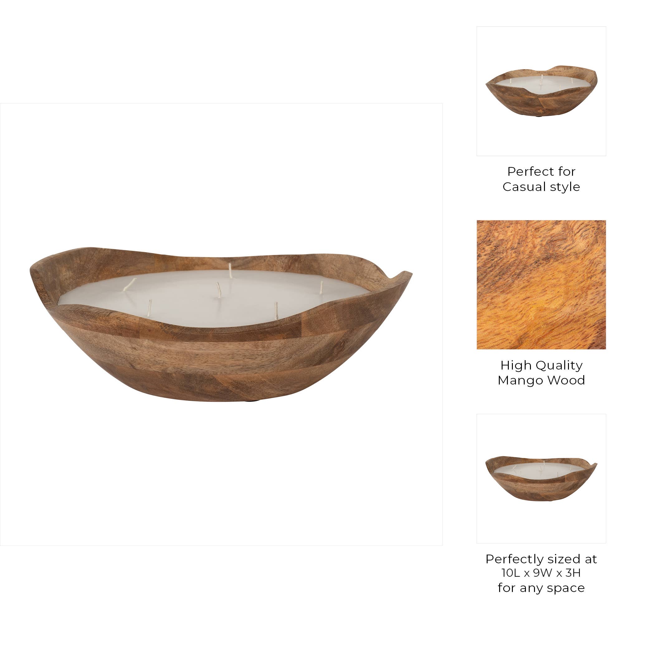 Bowl Candle - Brown Wood Wax Vanilla Scented Curvy, 14 Oz