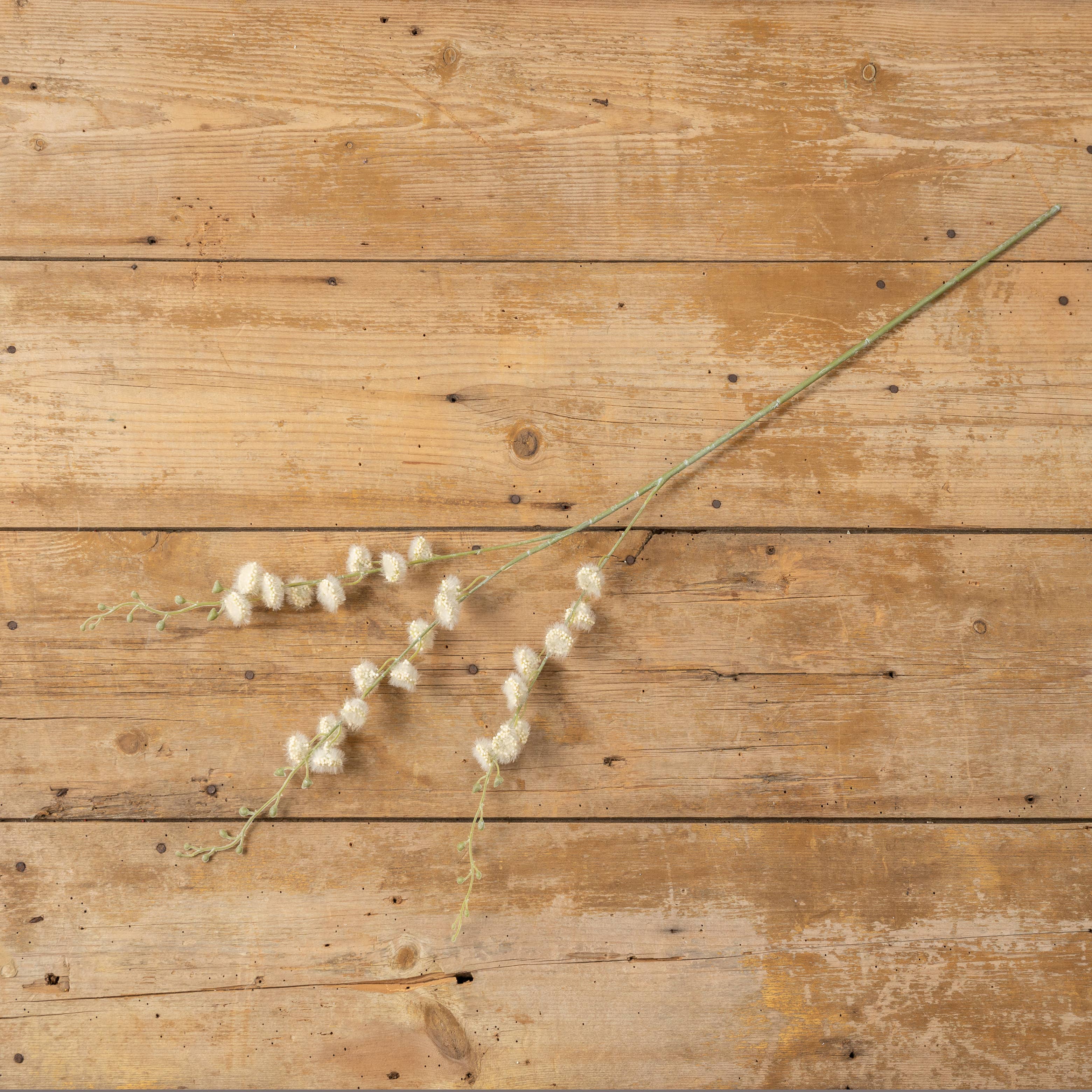 Cream & Green Fuzzy Flower Branch, 39.5"