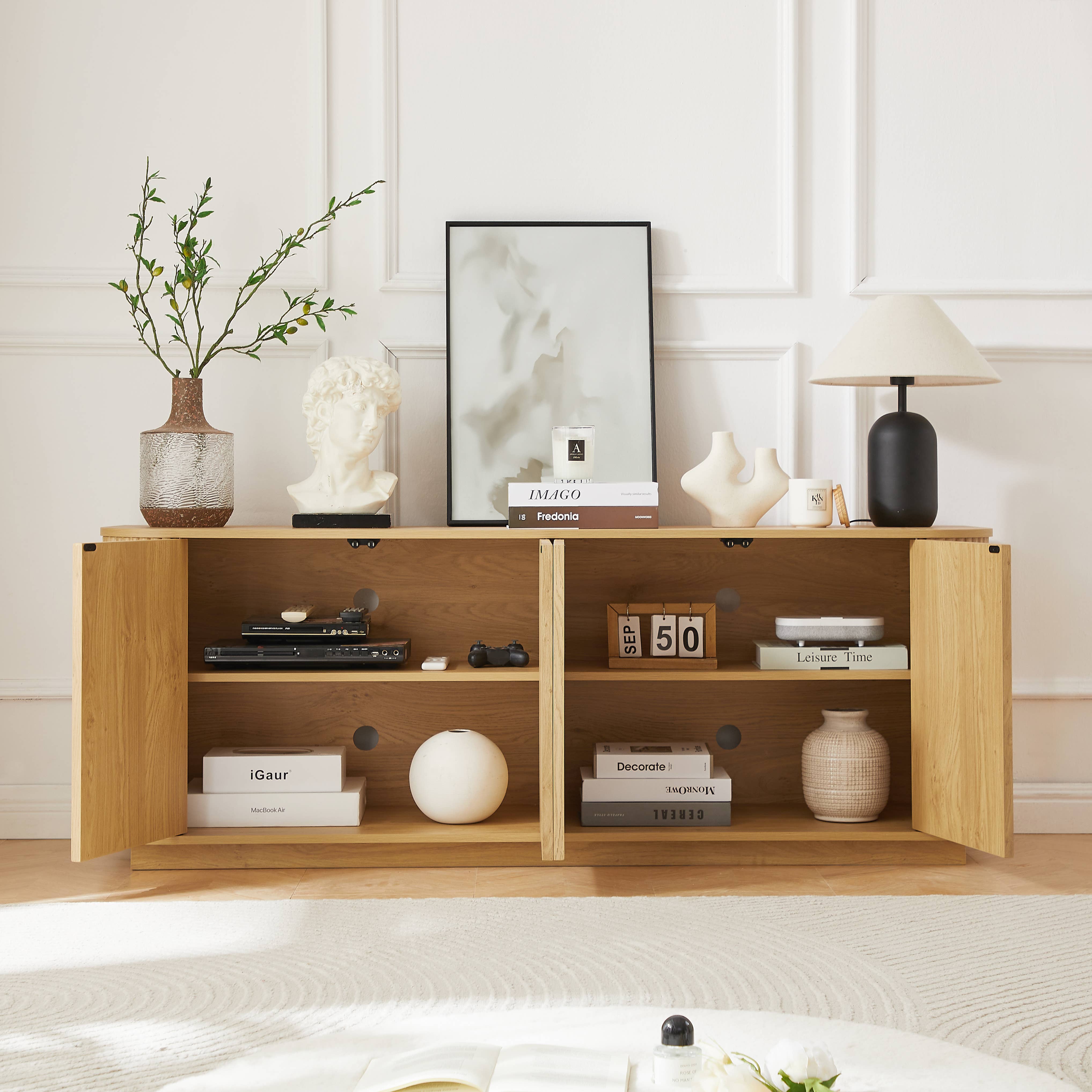 Fall Walnut Sideboard Cabinet with Adjustable Shelves: Natural
