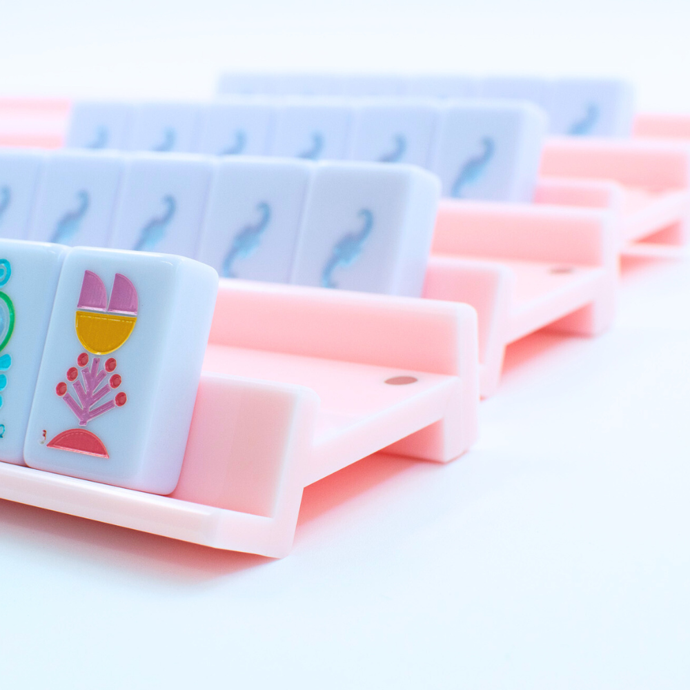 MAHJONG RACKS | Premium Acrylic | 4 Racks + 4 Pushers: Solid White