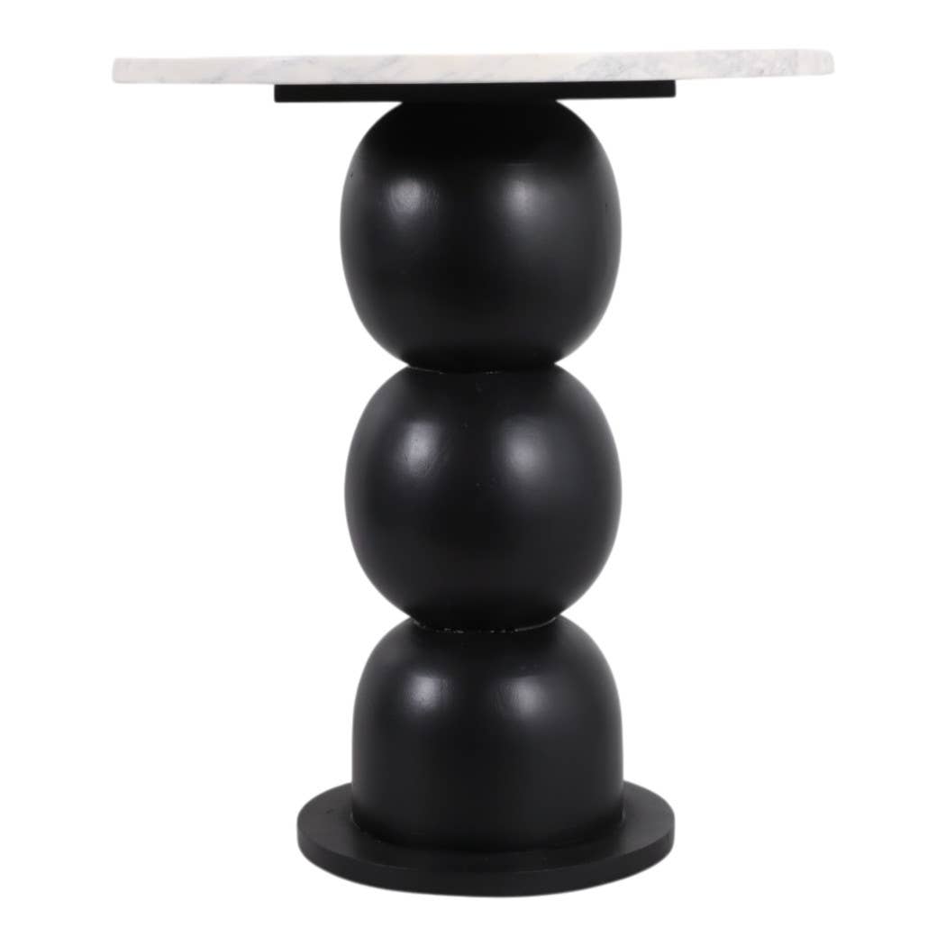End Table - White Marble Top with Wooden Bubble Base, 21 in.